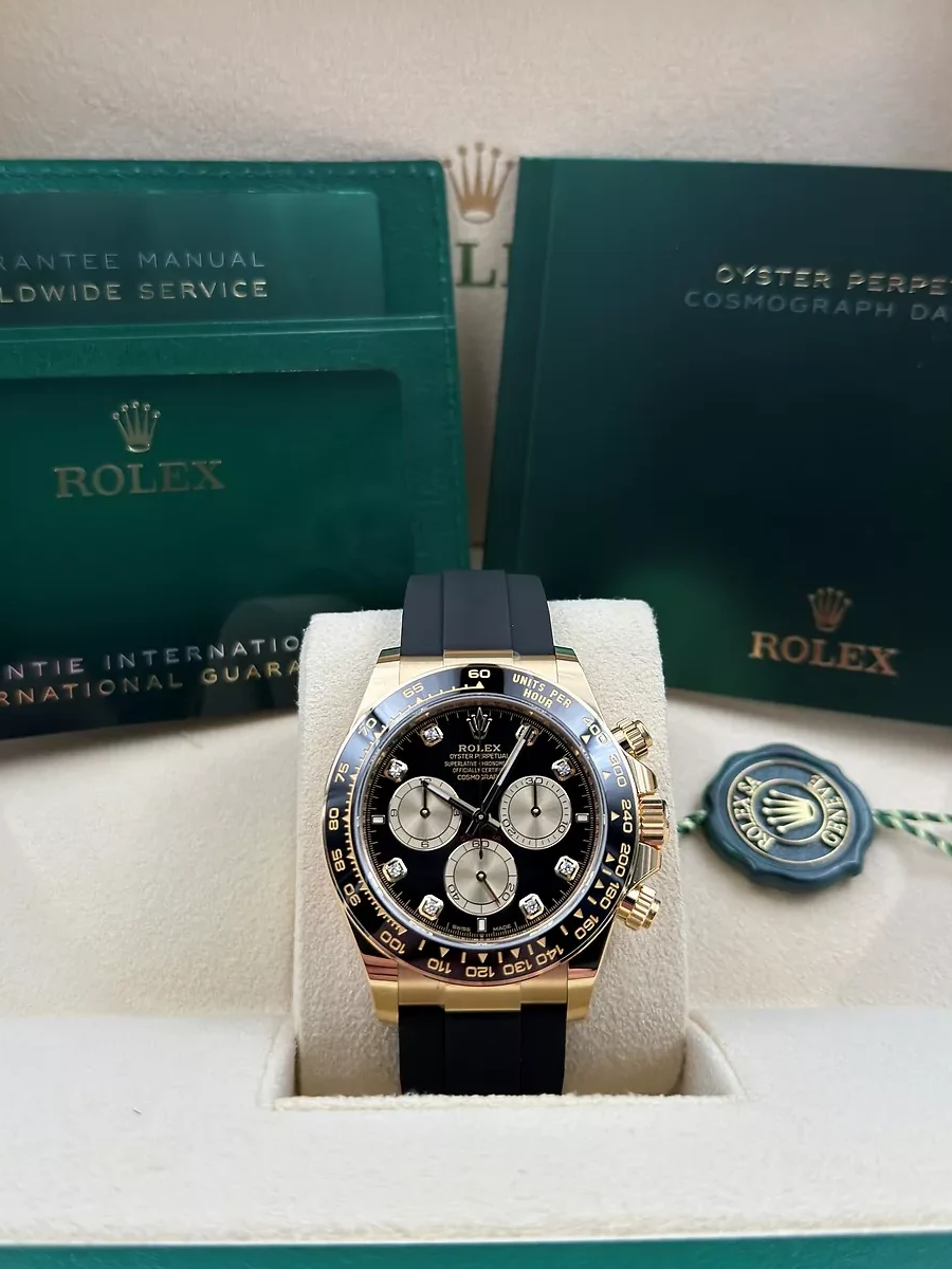 [Super Clone]Rolex Daytona Yellow Gold / Ceramic / Black / Diamond-Set / Oysterflex  m126518LN-0006
