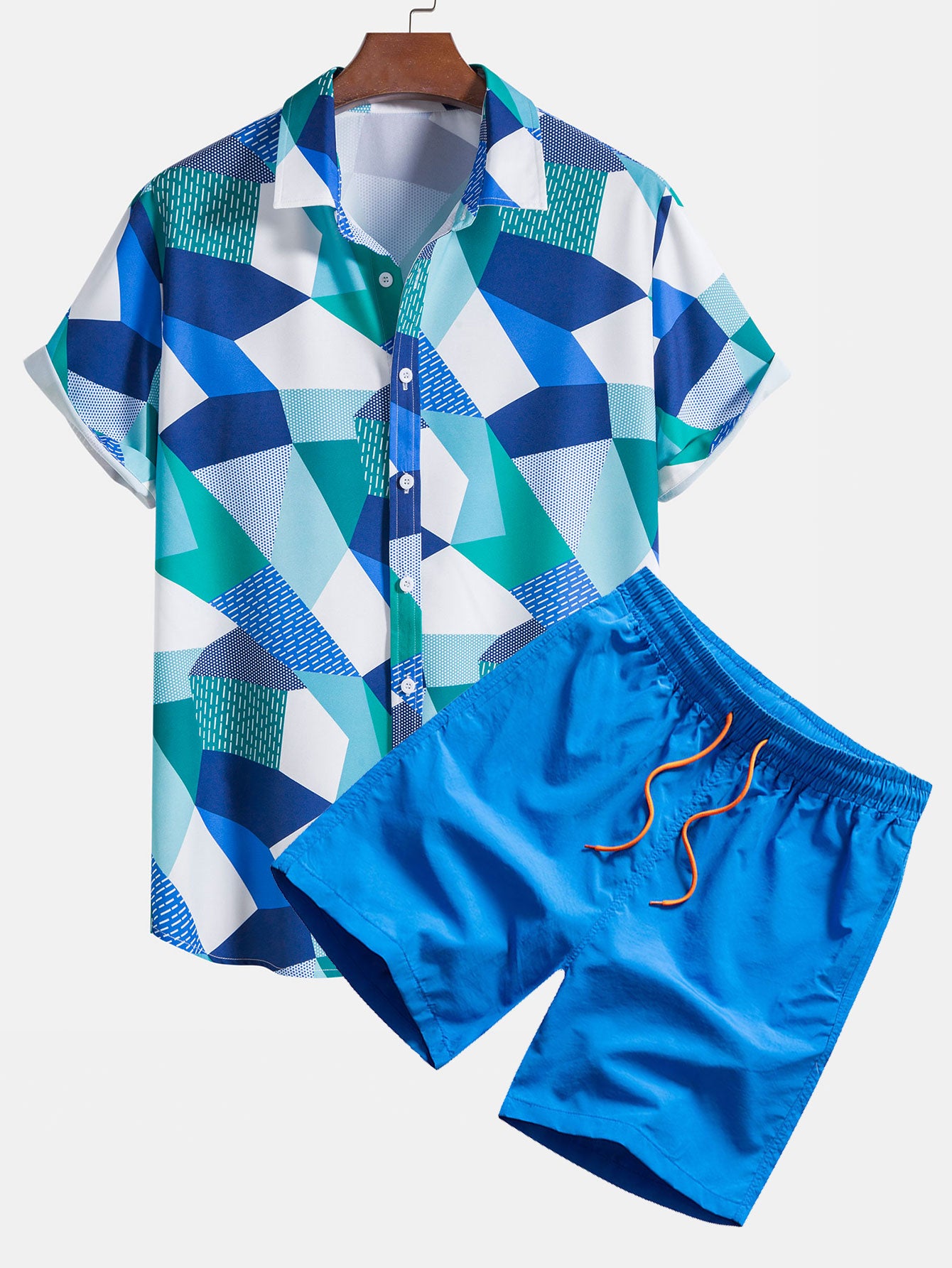 Chemise et short de bain à imprimé géométrique color block