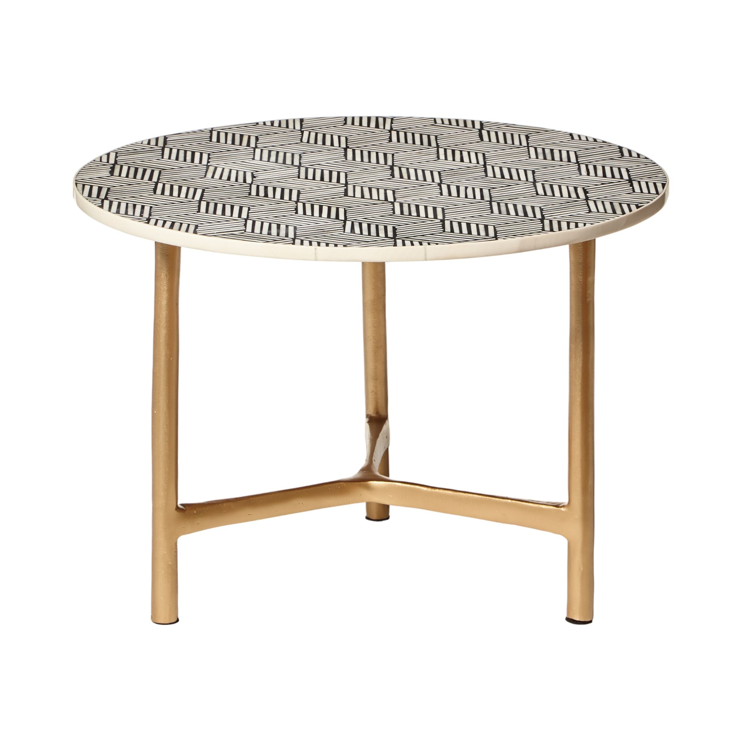 Aria Bone Inlay Round Coffee Table Small Black and White