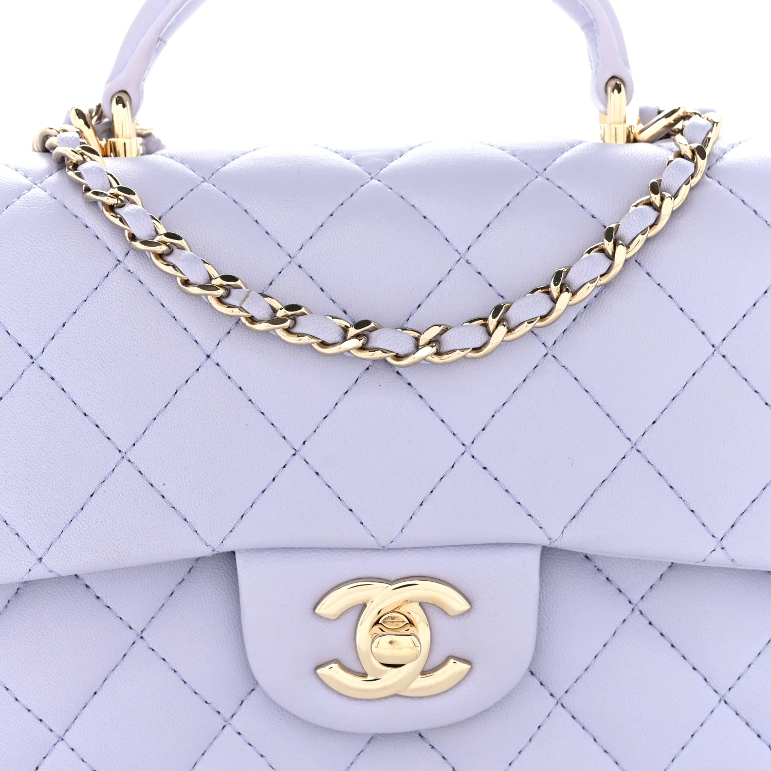 Lambskin Quilted Mini Top Handle Rectangular Flap Light Purple