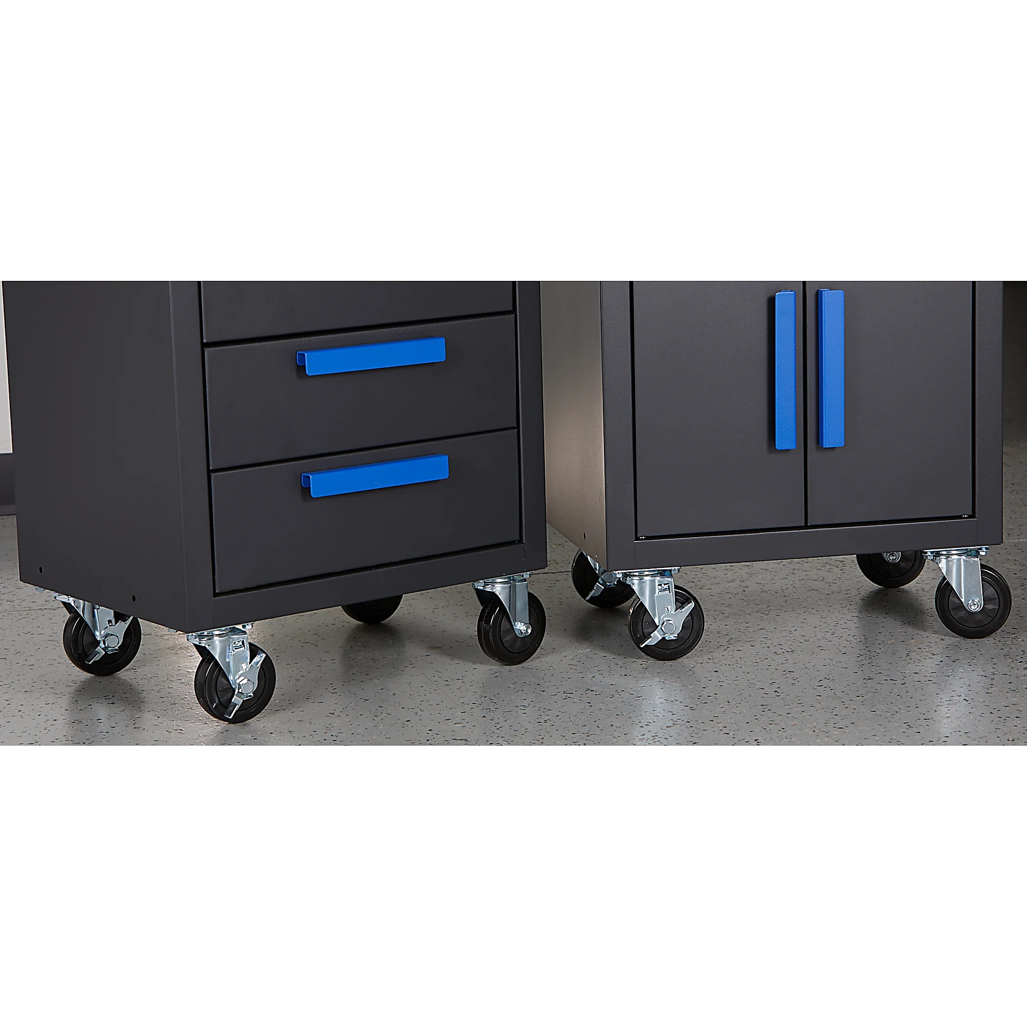 Strongway 6 - Pc. Steel Garage Storage System with Drawers, Pegboard, Shelves, Tabletop, 2 Rolling Cabinets, 81.5in. x 75.7in