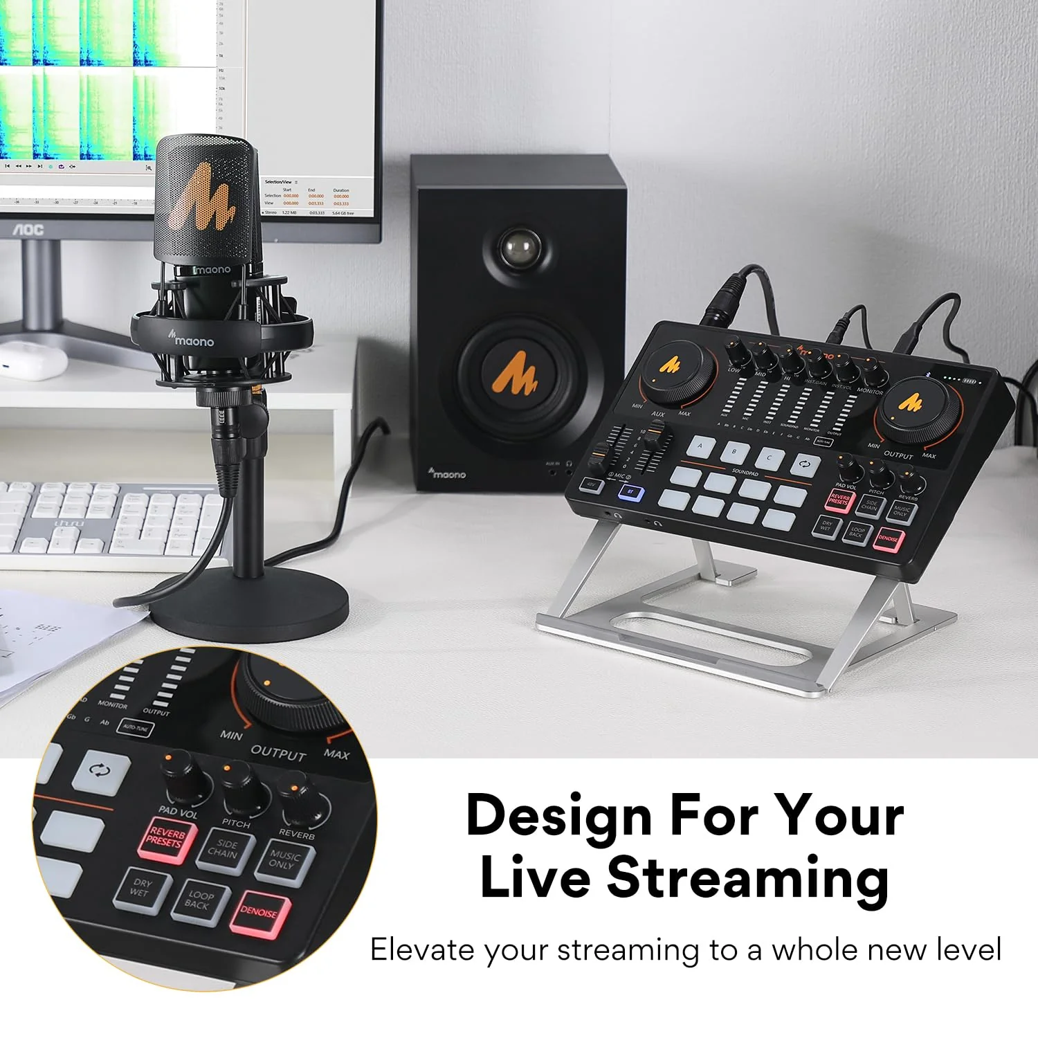MAONO Audio Interface. 10-Channel Podcast mixer with Pro-preamp