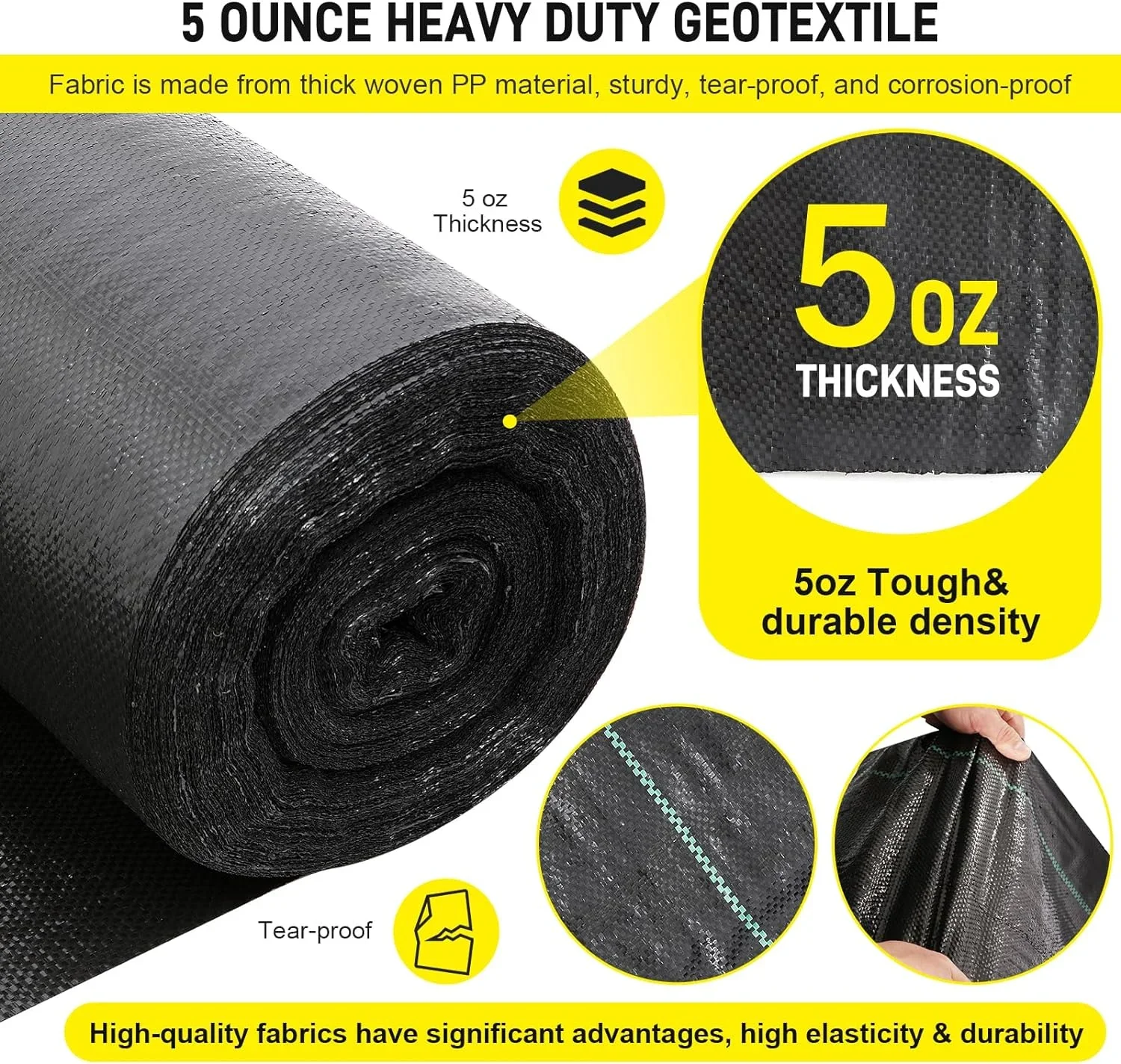 13x65ft Driveway Fabric,5OZ Commercial Heavy Duty Weed Barrier Fabric, Garden Landscape Fabric,French Drain Fabric for Erosion Control,Landscape Fabric,Weed Barrier,Construction Projects