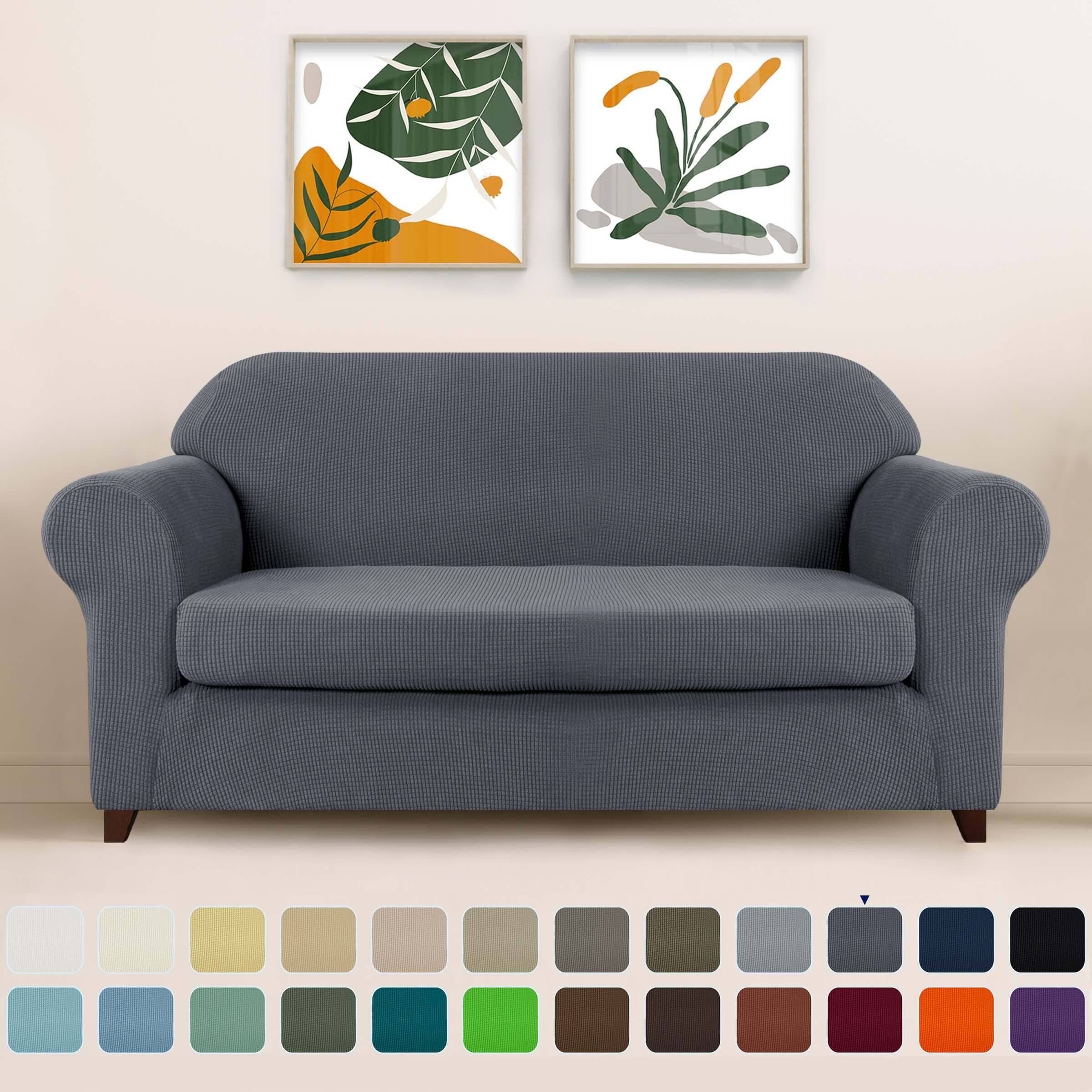 Subrtex Stretch 2-Piece Textured Grid Sofa Slipcover, Gray