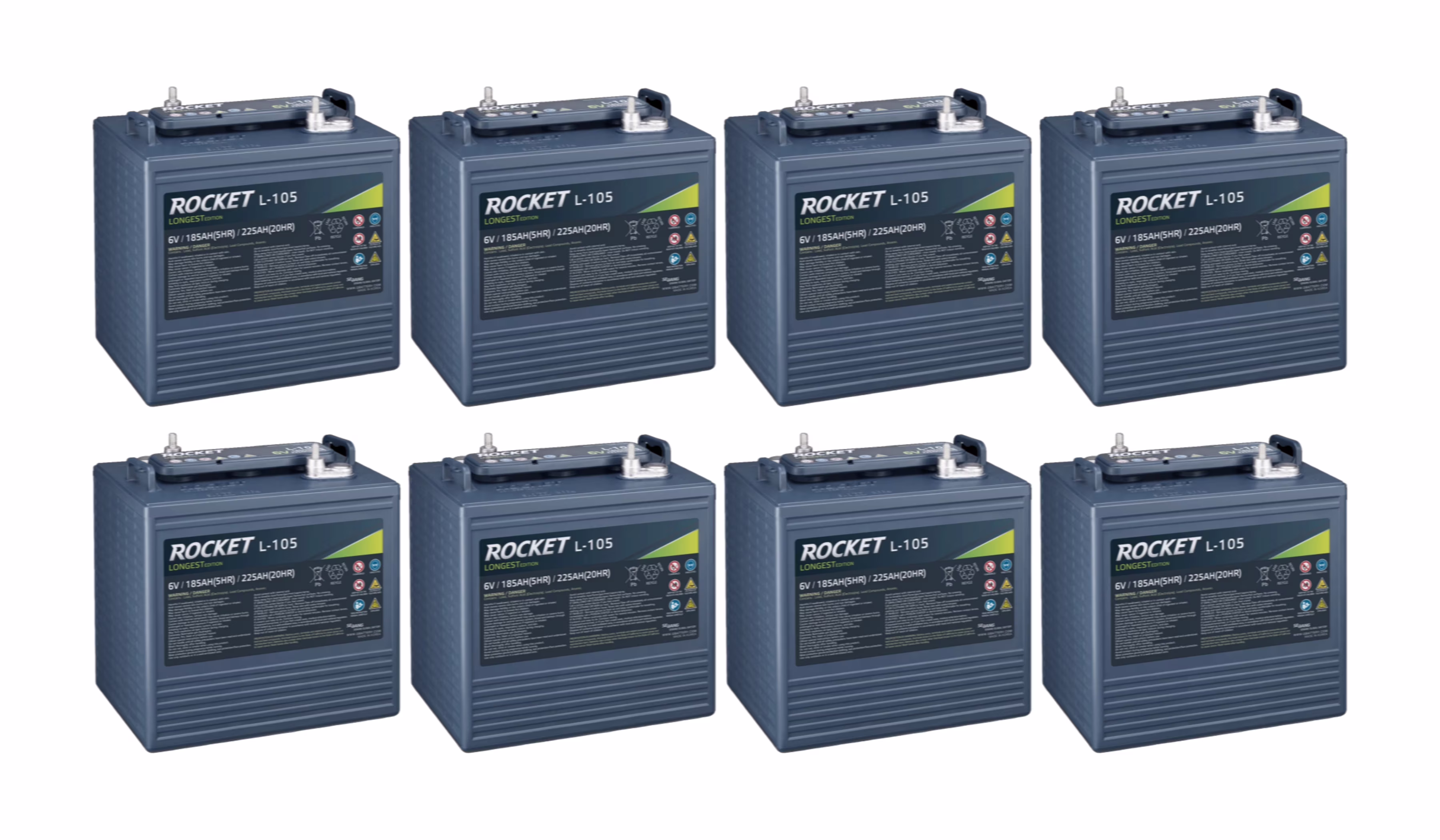 L-105 225Ah 6V Golf Cart Battery Replaces Trojan T-105 | T-605 (Set of 8)