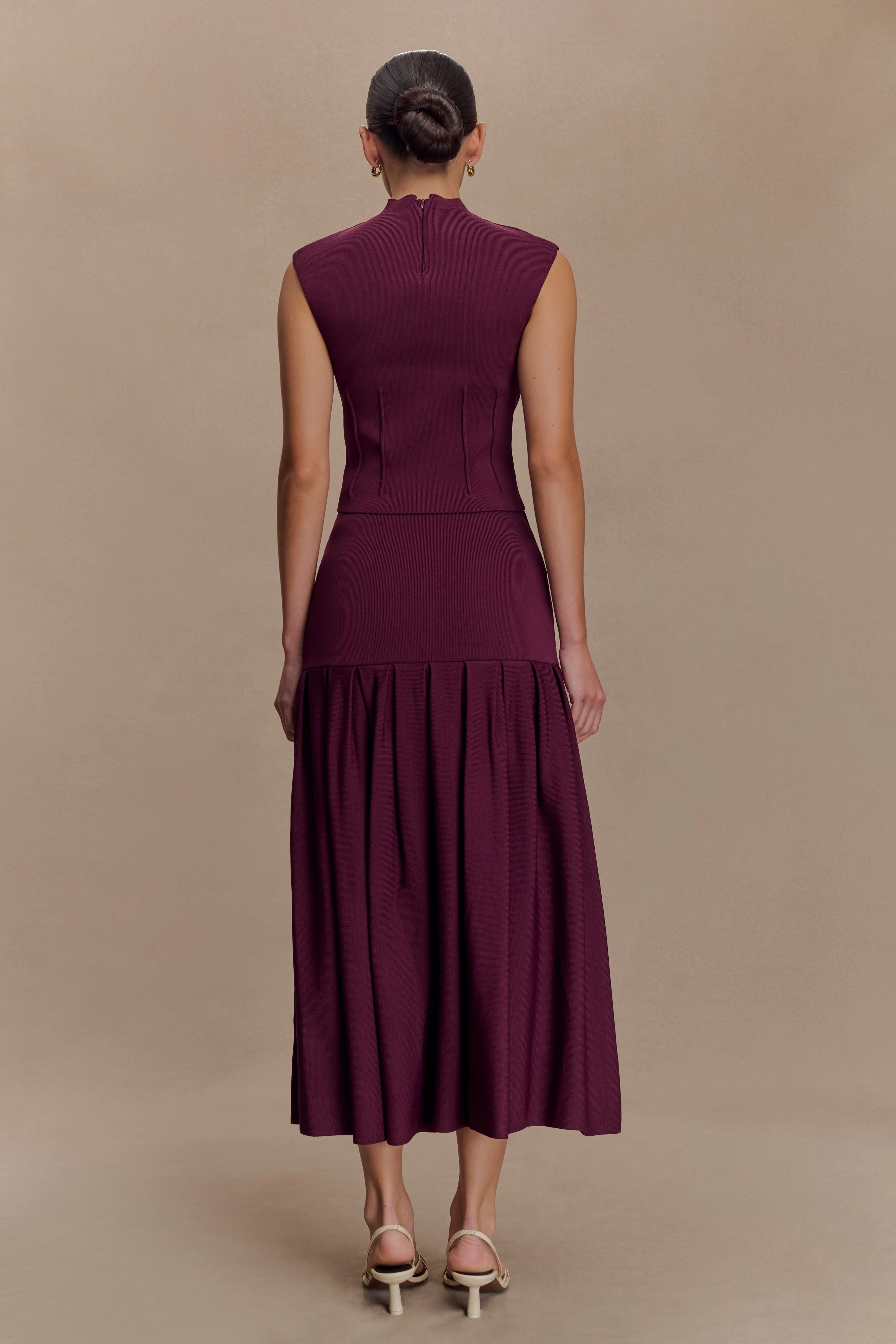Romaine Bandage Knit Midi Skirt - Wine