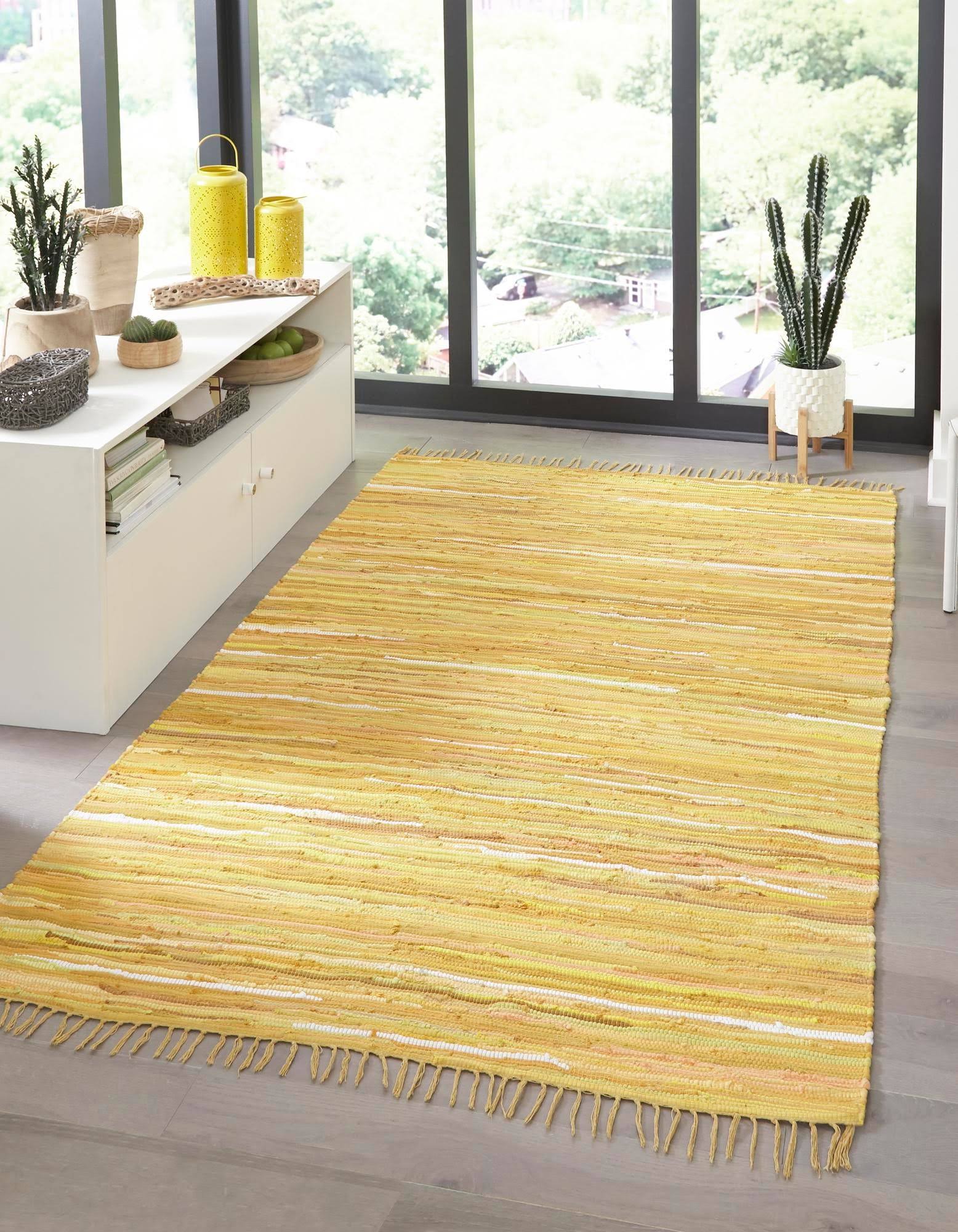 Unique Loom Striped Chindi Cotton Yellow 2' 2 x 3' Rug