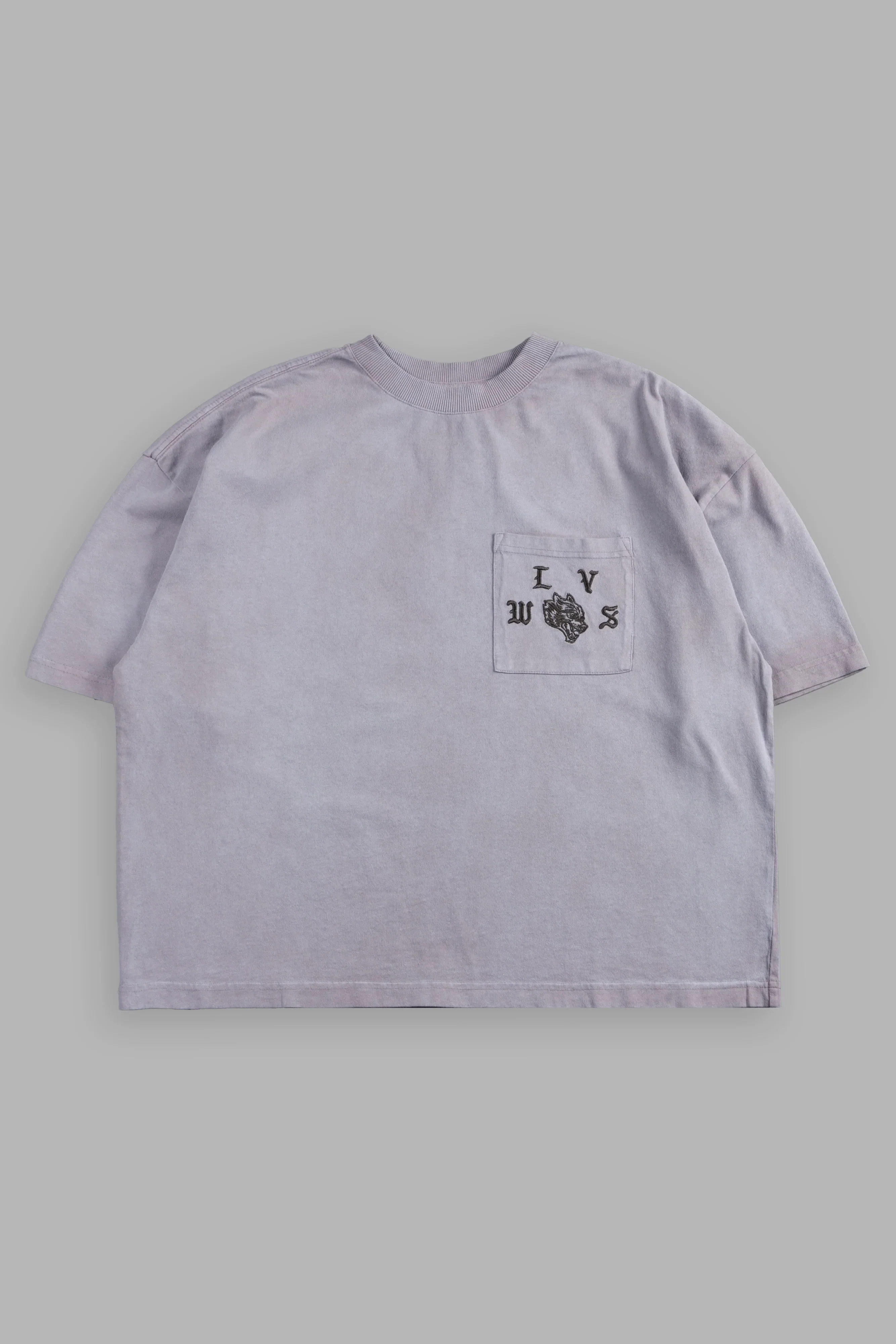 Our Crest Grunge Paul Box Cut Pocket Tee In Pale Gray Super Sun Fade