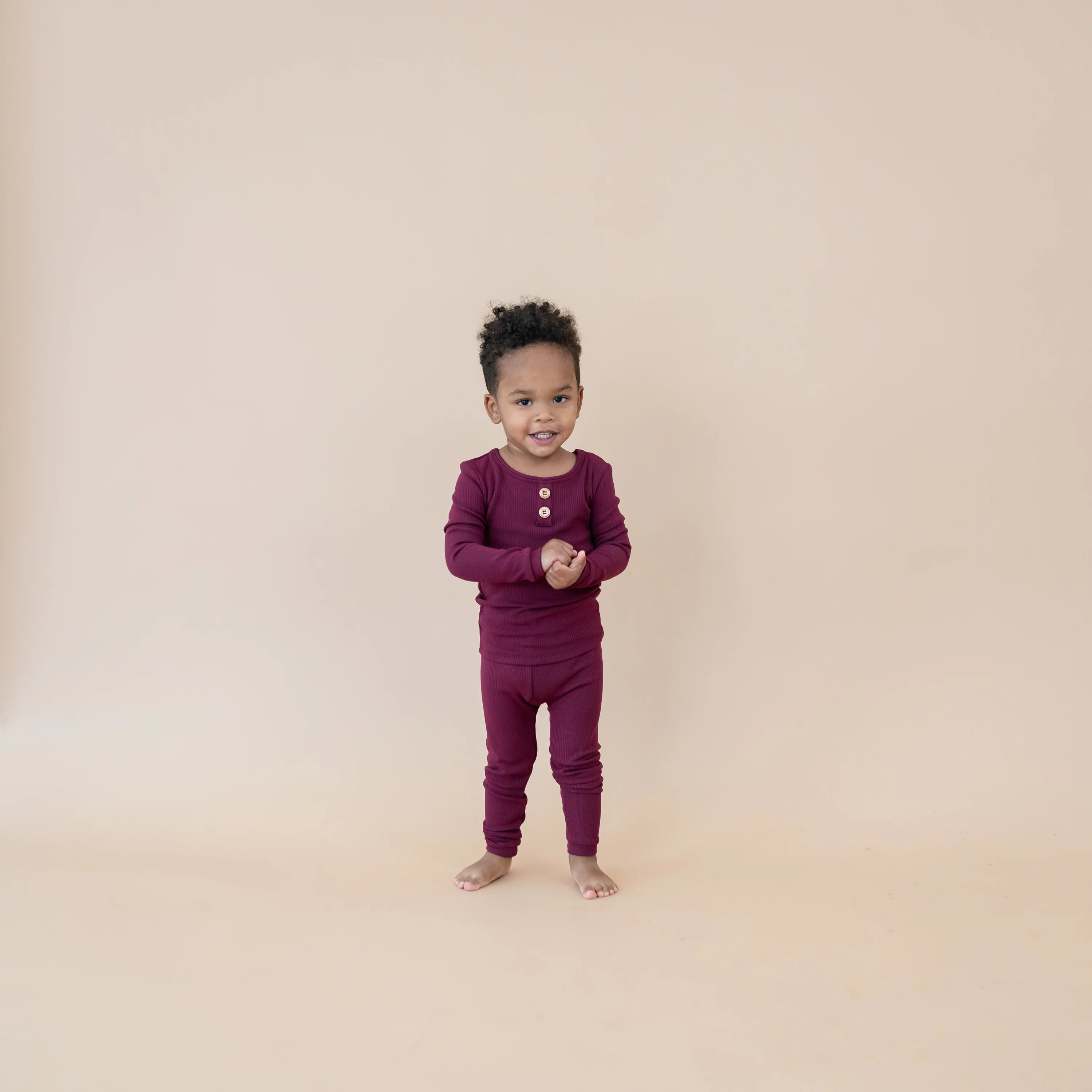 Ribbed Henley Set in Burgundy