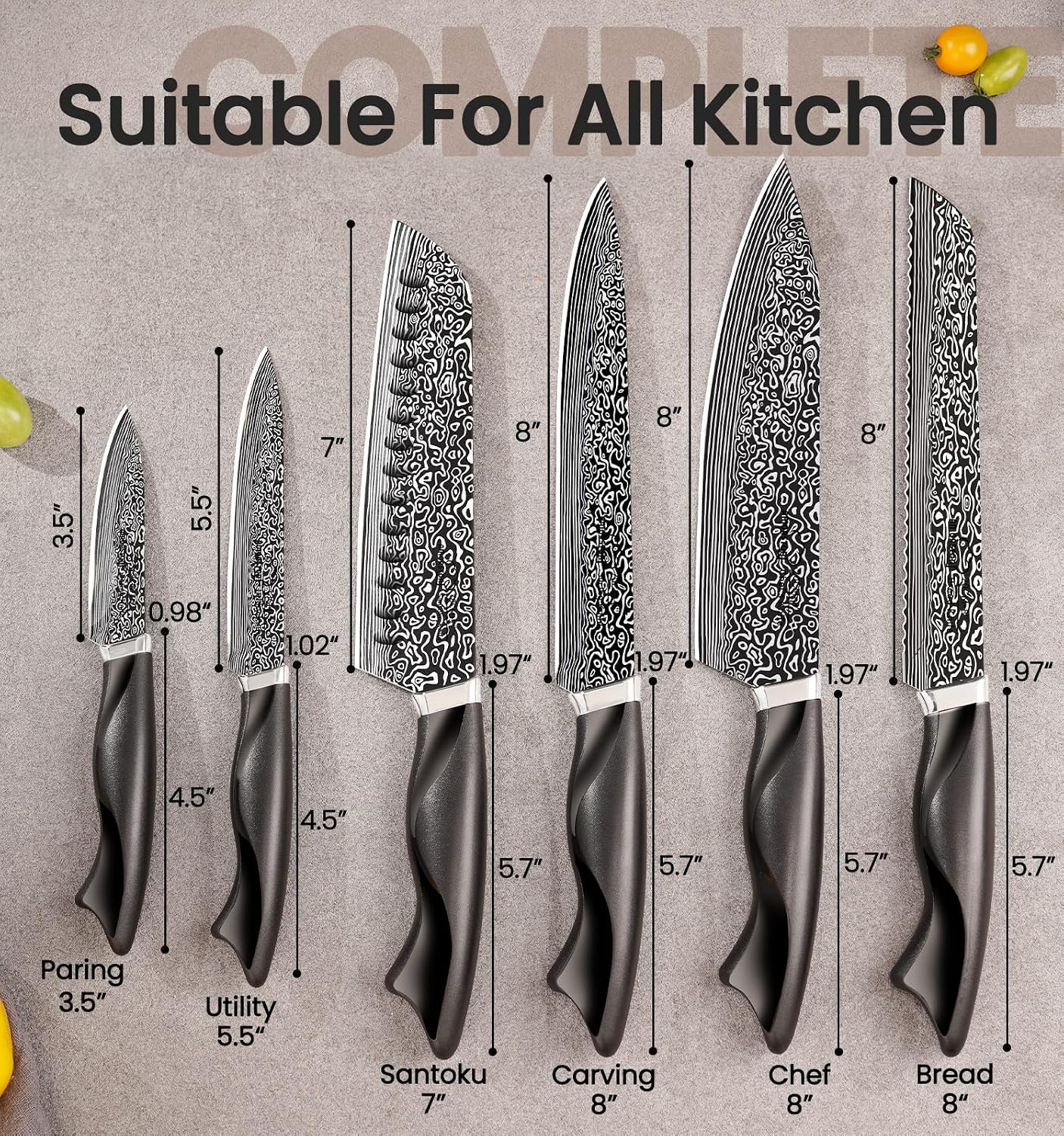 Knife Set, 15 Pieces Kitchen Knife Set with Built-in Sharpener, High Carbon German Stainless Steel Knife Block Set, Dishwasher Safe, Father's Day Gift for Men
