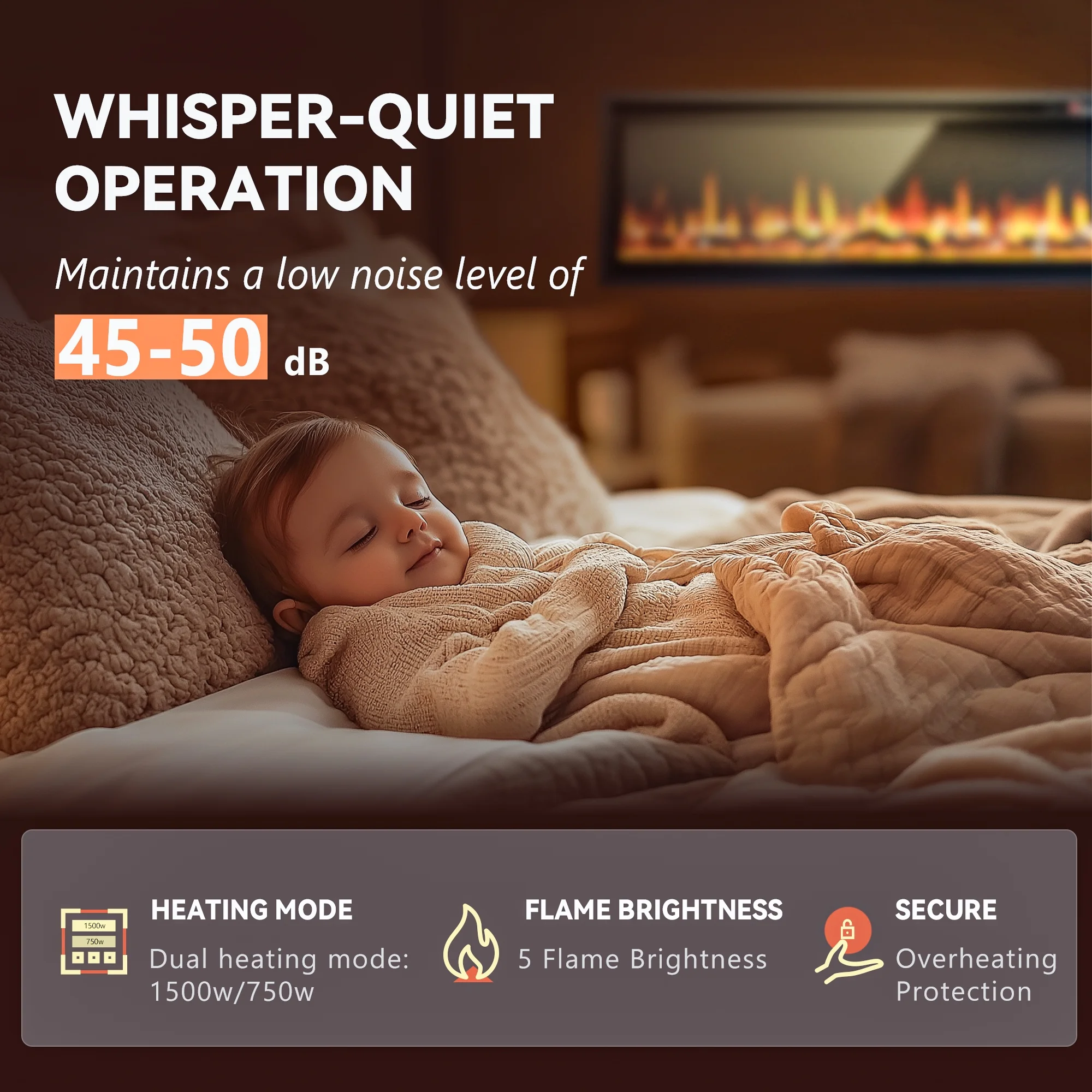50 inch Indoor Electric Fireplace, Wall Mounted Recessed Freestanding Fireplace with Remote Control, Fireplace Heater with Adjustable Flame Color, Linear Fireplace with Timer(50") - Image 9
