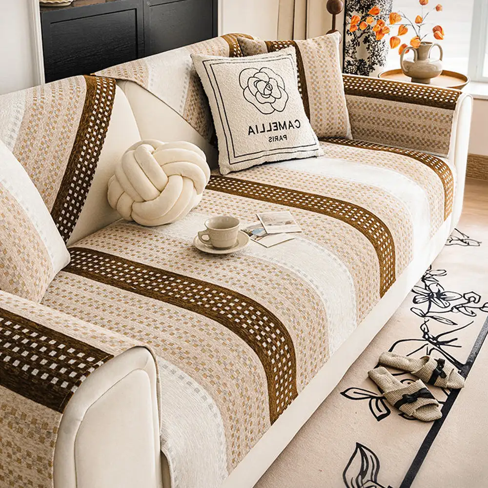 Skin-Friendly Breathable Chenille Sofa Protection Scratch-Resistant Non-Slip Couch Cover