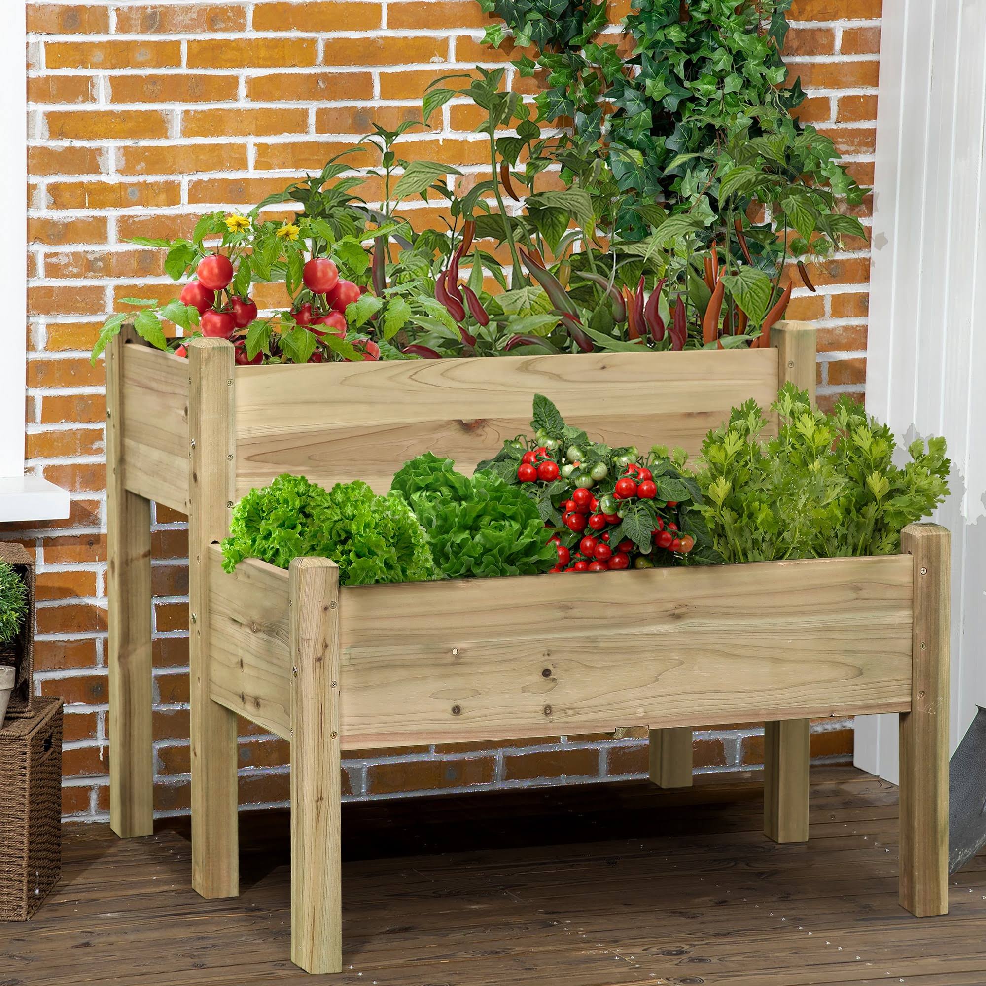 LuxenHome Wood Two Tier Raised Garden Bed