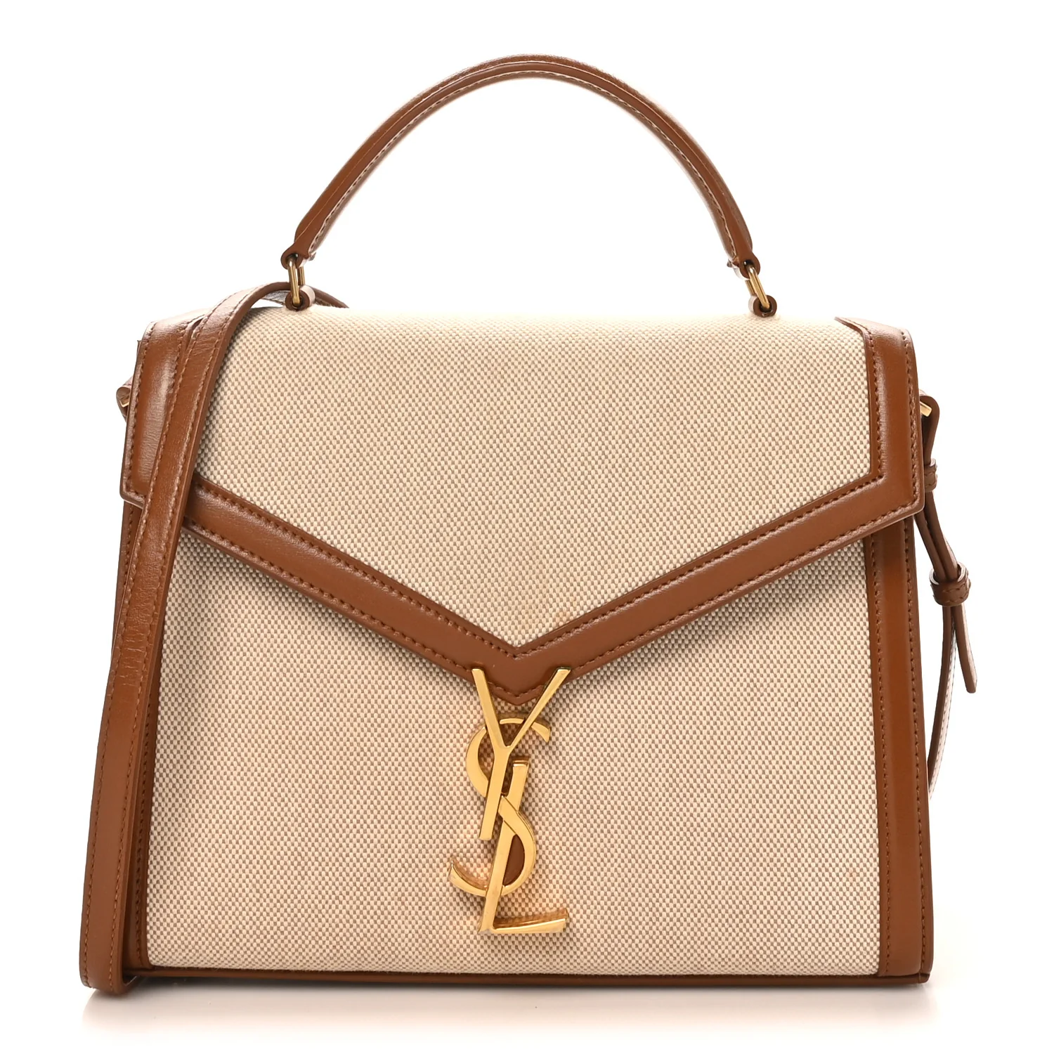 Canvas Calfskin Medium Classic Monogram Cassandra Top Handle Tan Natural