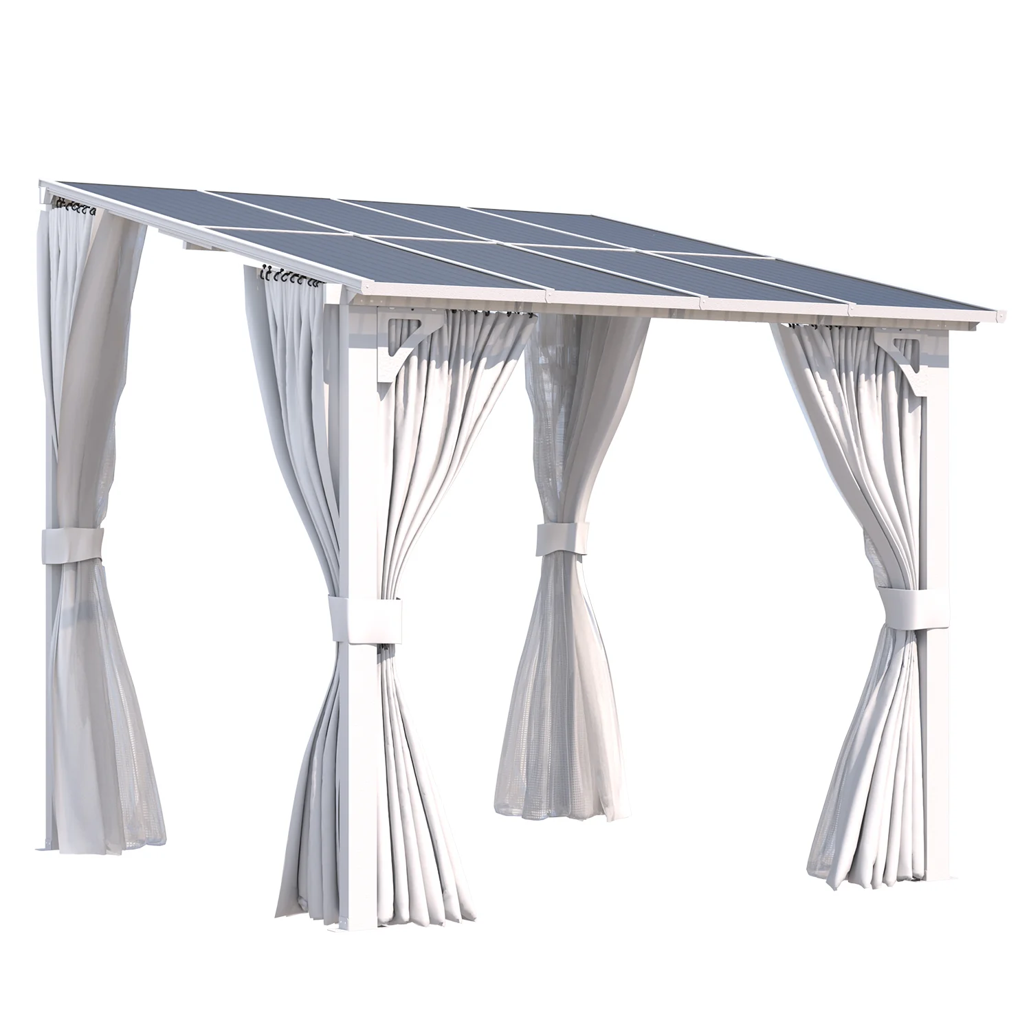AECOJOY 8'x8' Wall Gazebo with Curtains and Mosquito Netting, White