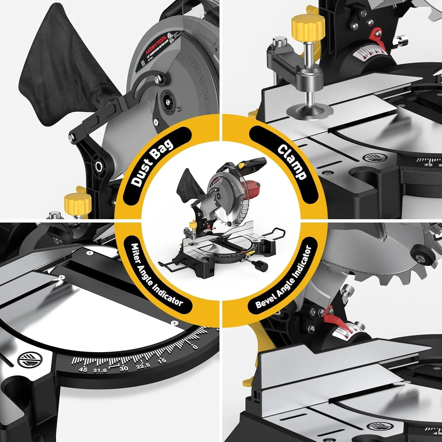 10-inch Compound Miter Saw 15 Amp Single Bevel 0-45�� with 36T Blade Power Saw