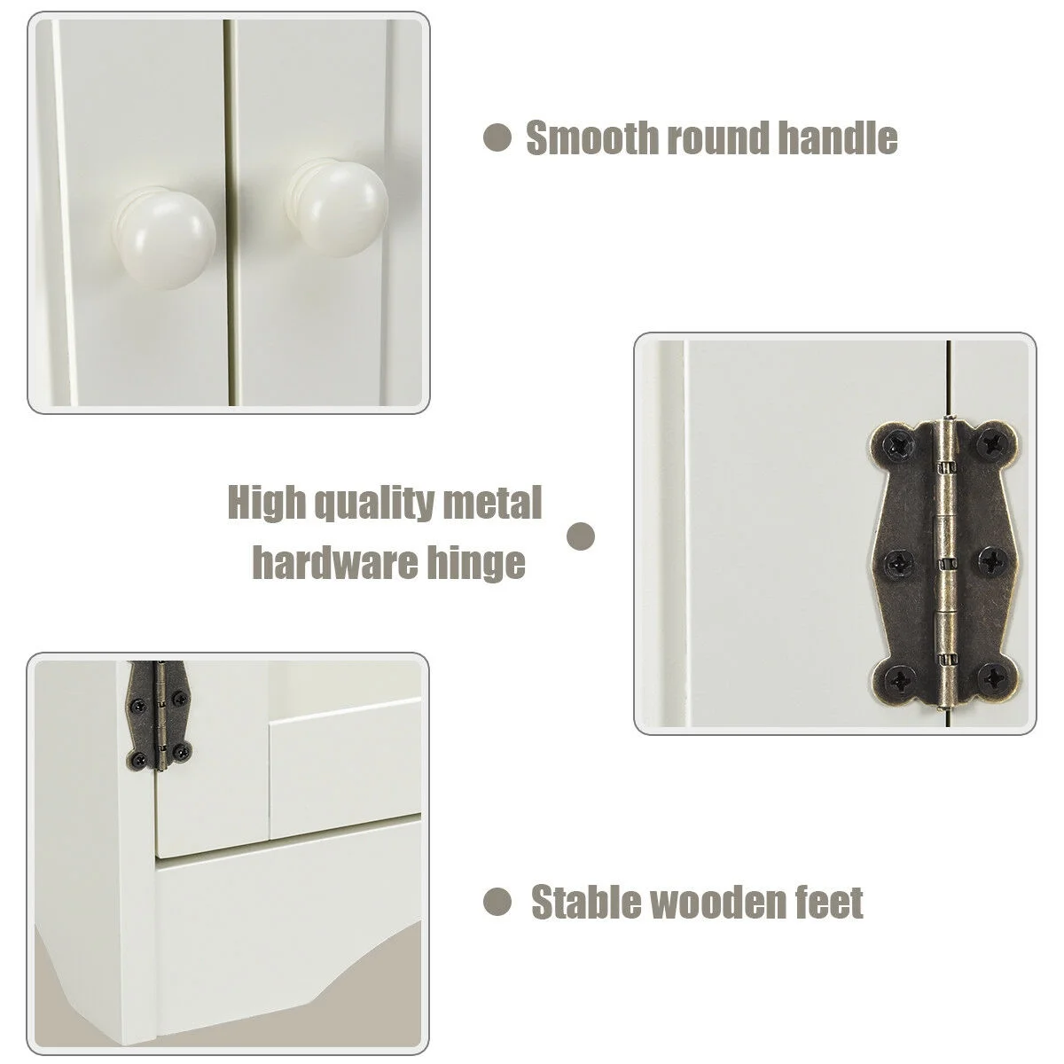 Accent Storage Cabinet Adjustable Shelves Antique 2 Door Floor Cabinet Cream White(Cream White) - Image 4