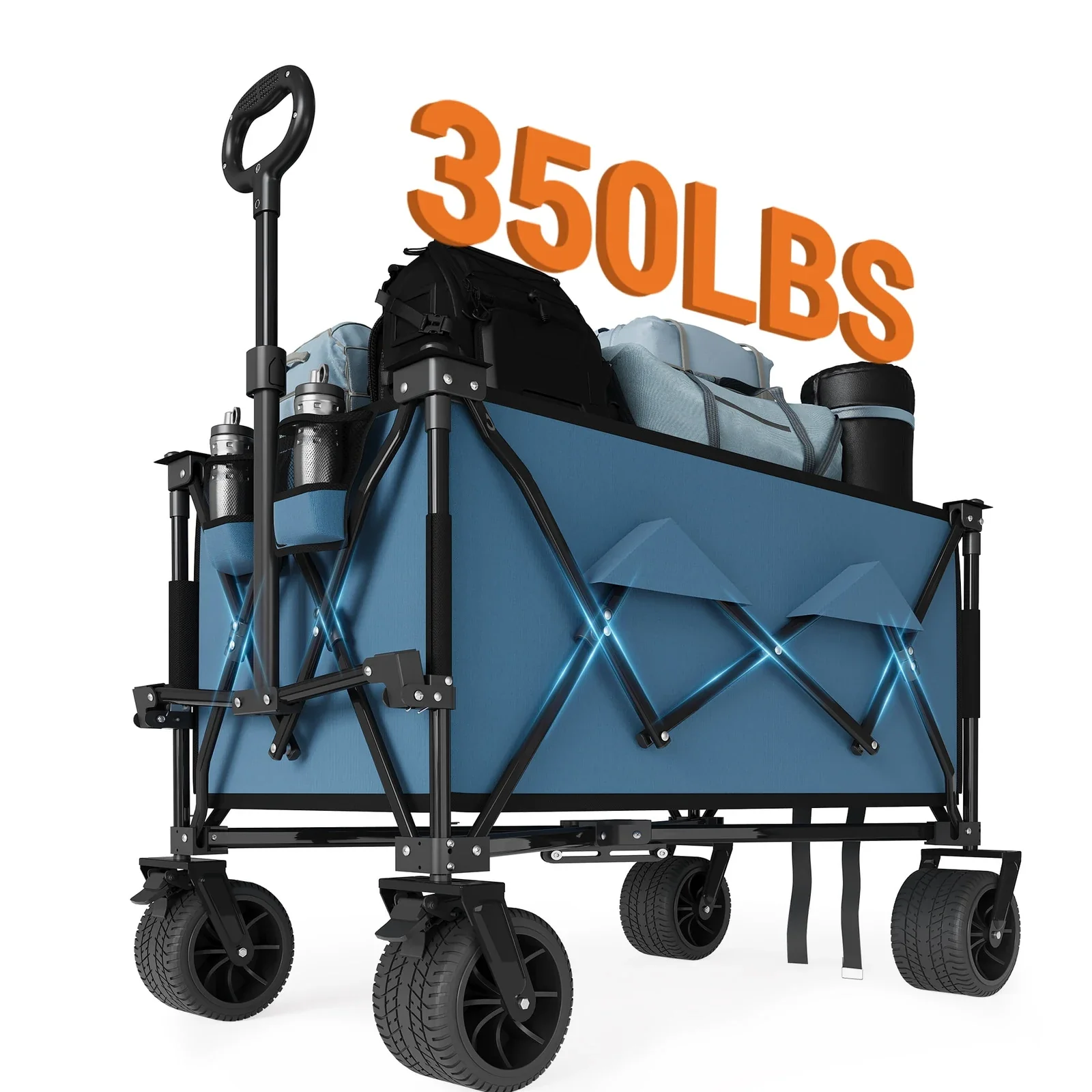 Collapsible Beach Wagon with All-Terrain Wheels, 500Lbs Capacity, Cup Holders for Camping, Sports, Garden