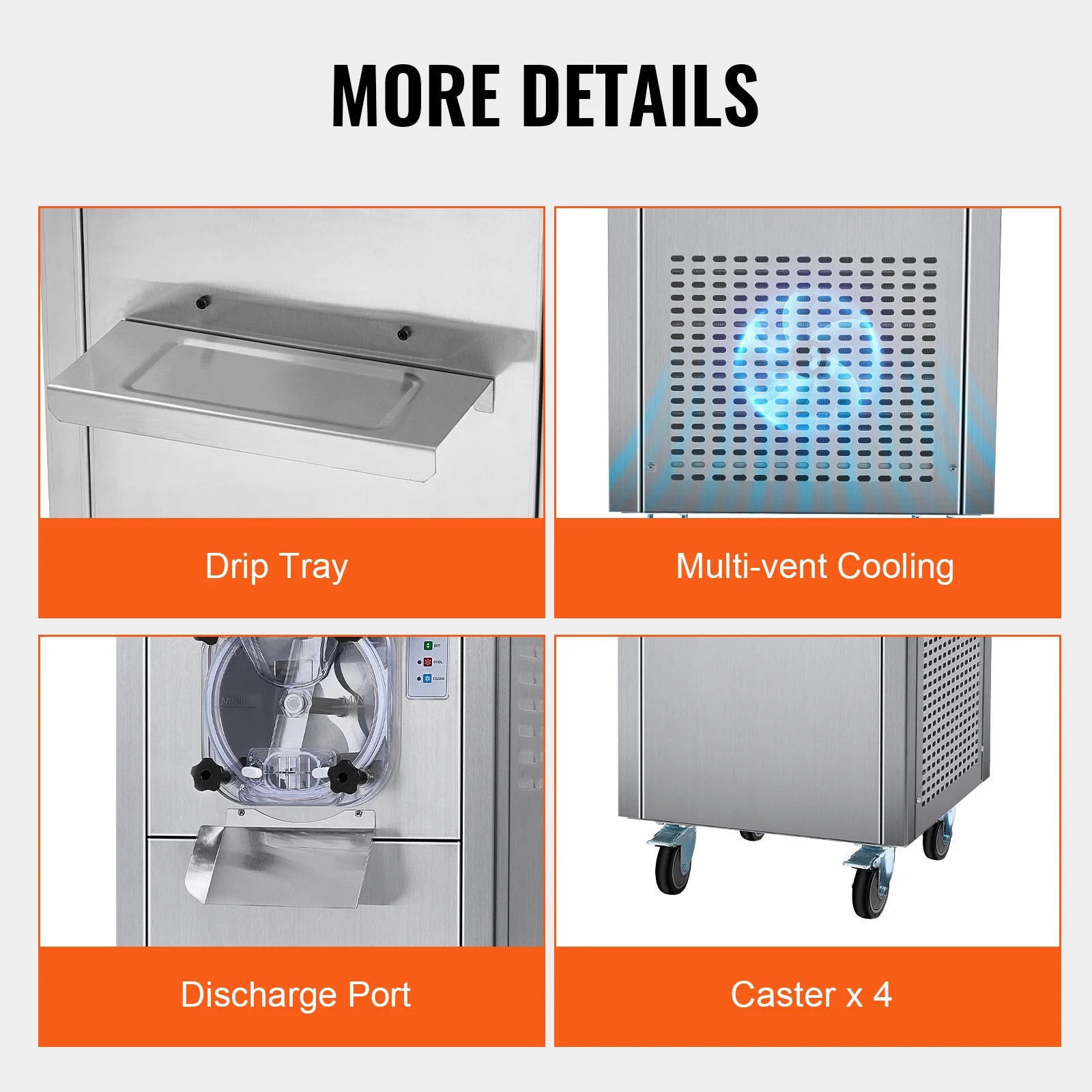Commercial Ice Cream Machine, 18L/Hour Output, 1780W, Single Flavor, Mobile with Wheels, 6L Stainless Steel Cylinder, LED Screen, Auto Clean Pre-cool - Image 7