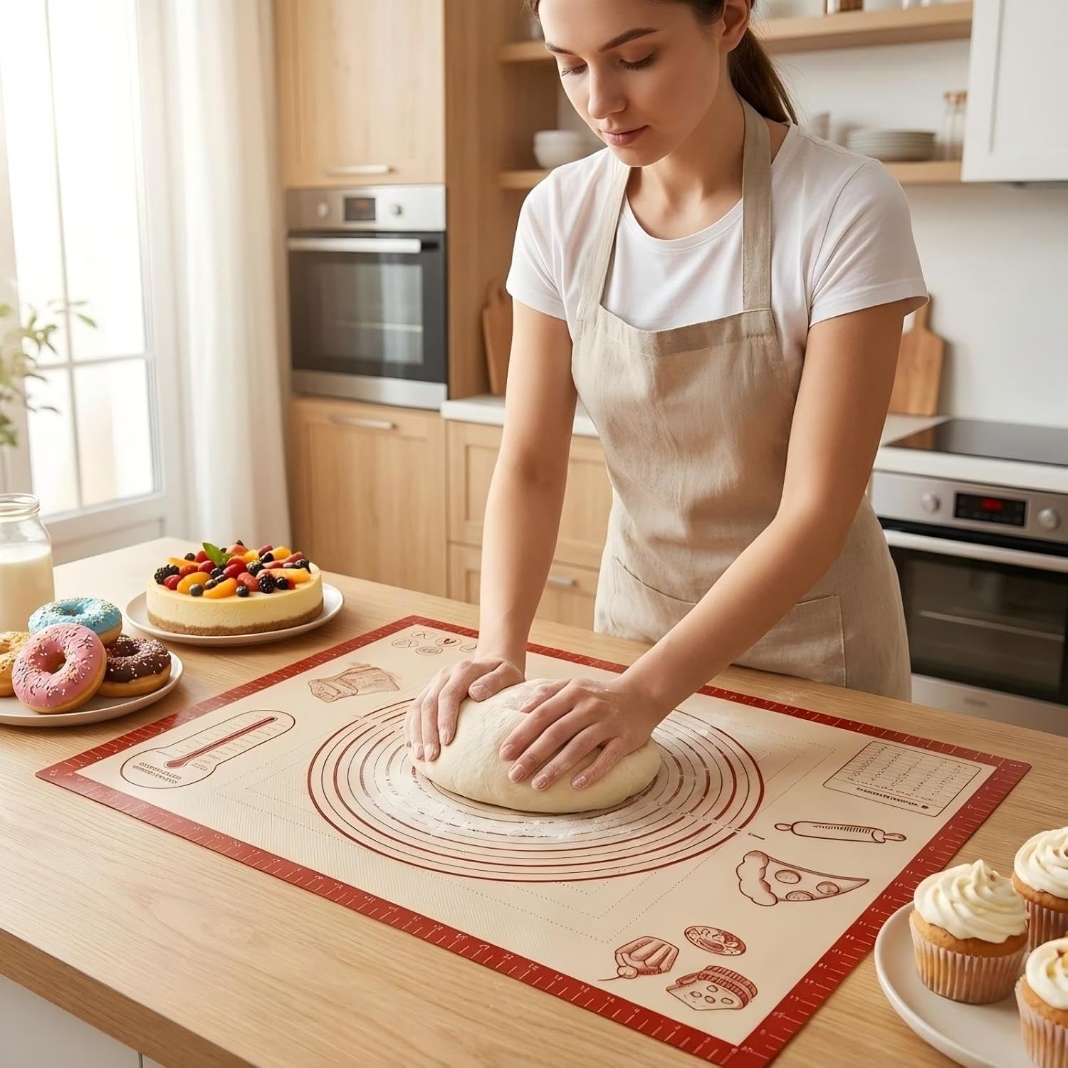 Silicone Baking Pastry Dough Mat - 28x20Inch Extra Large Cookie Bread Rolling Mats Sheet, Nonstick Kitchen Counter Kneading Board, Thick Reusable Pie Cookies Pizza Fondant Making Mat with Measurement