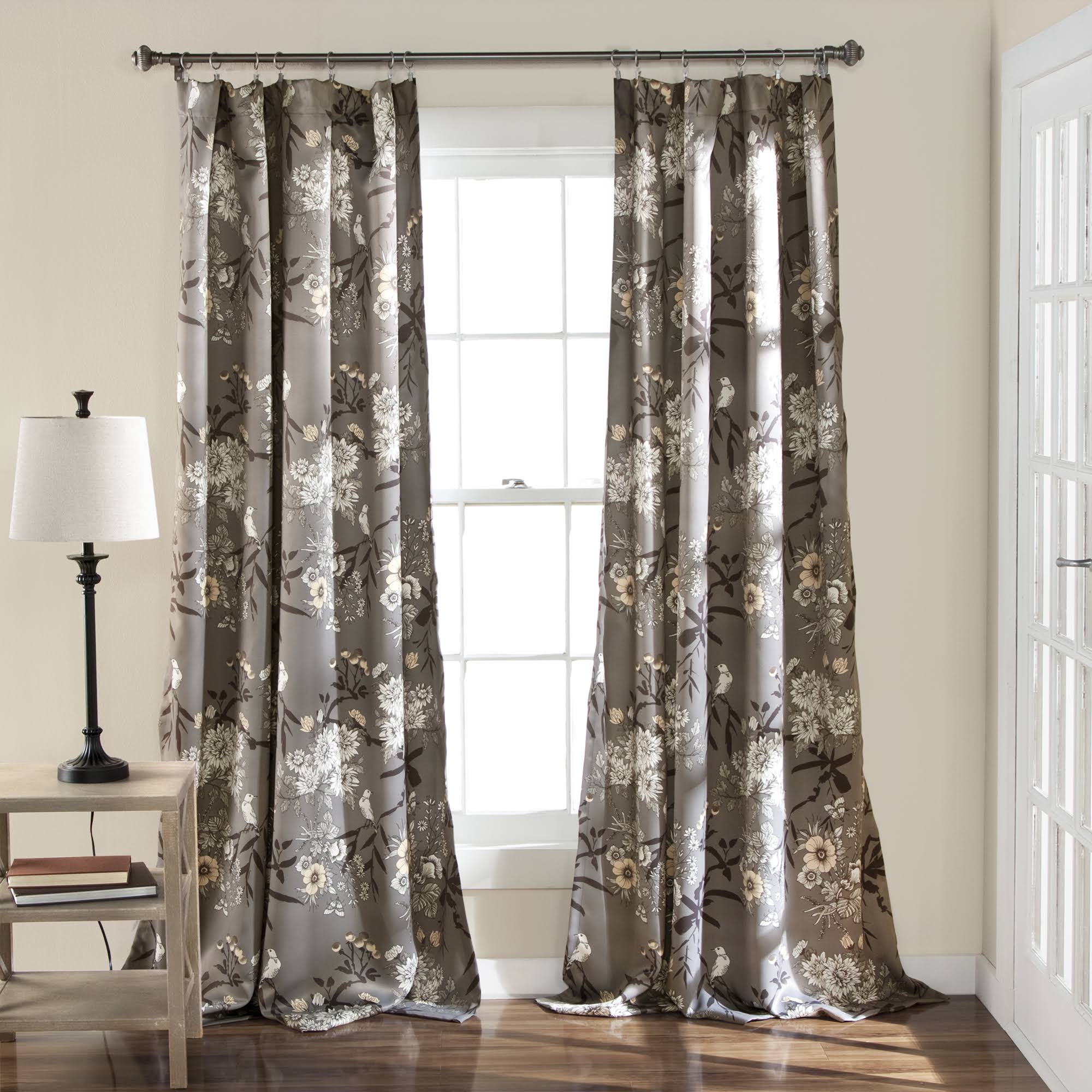 Lush Decor Botanical Garden Curtain Panel, Grey - 2 count