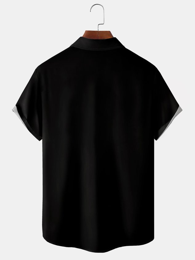 Christmas Snow Chest Pocket Short Sleeve Bowling Shirt