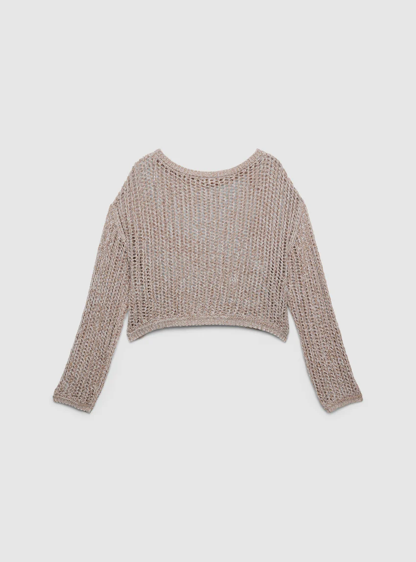 Terranova Maglia crop traforata con scollo a barca