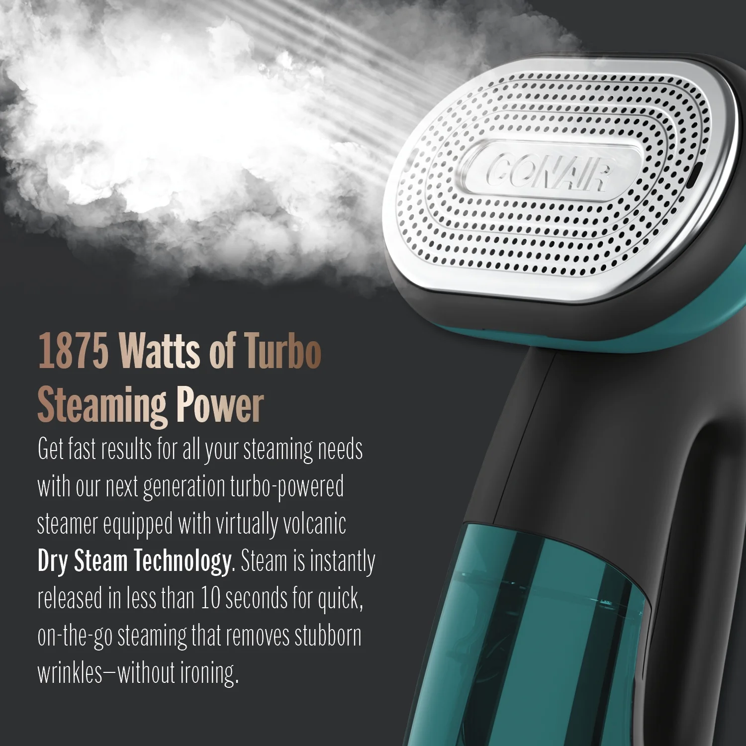 Turbo ExtremeSteam 1875 Watt Handheld Fabric, 2-in-1 Steam and Iron Garment Steamer, One Size, Black/Green GS107 - Image 3