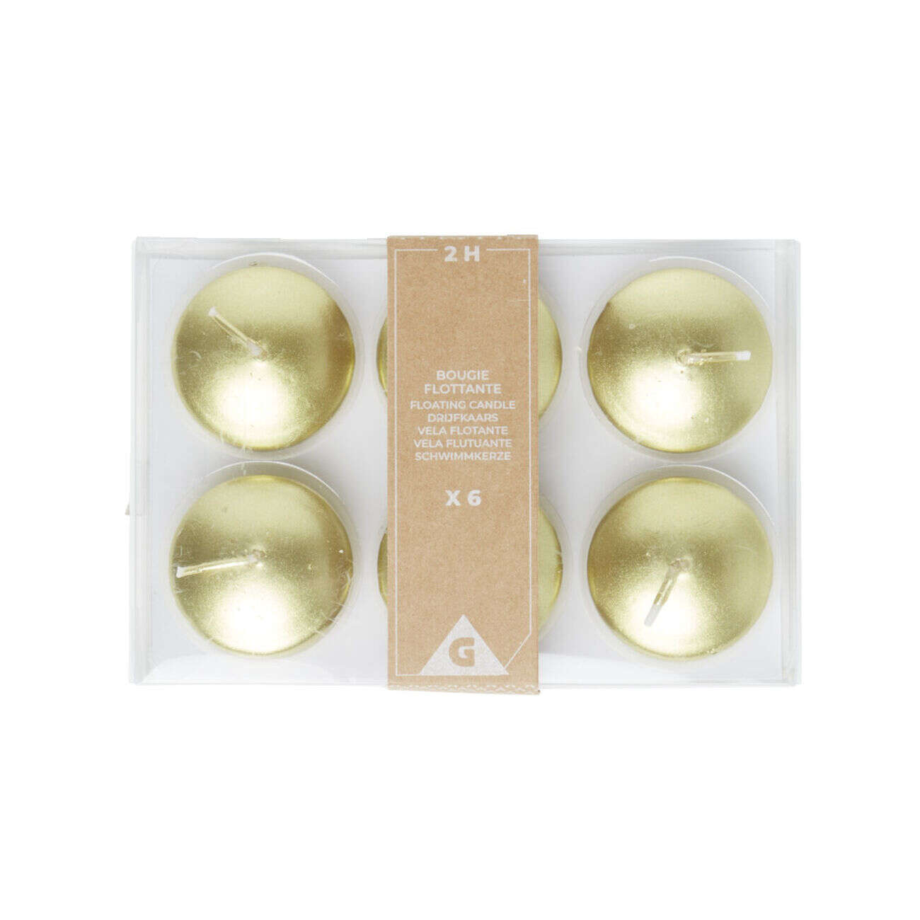 Lot de 6 bougies flottantes cire doré Ø4,5cm