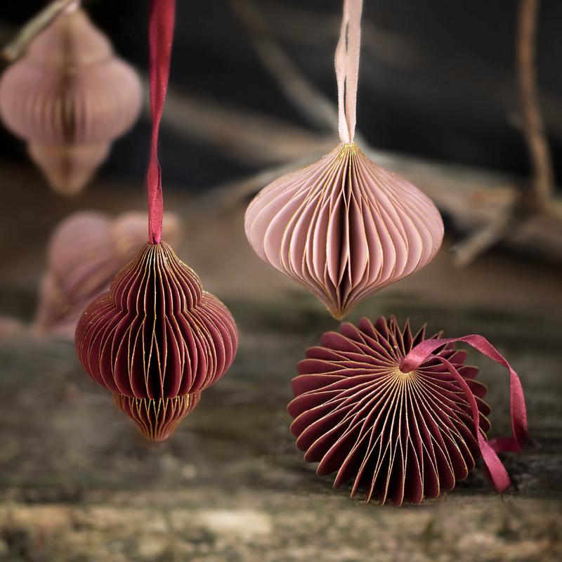 Julekule papir 4 stk rosa