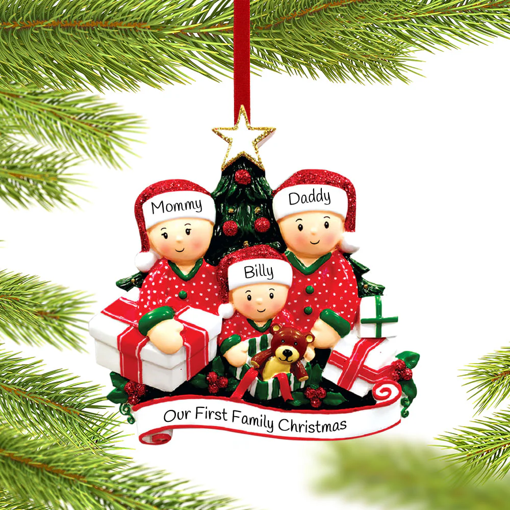 Opening Presents Family Personalized Ornament - 3, 4, 5, 6 Family Members