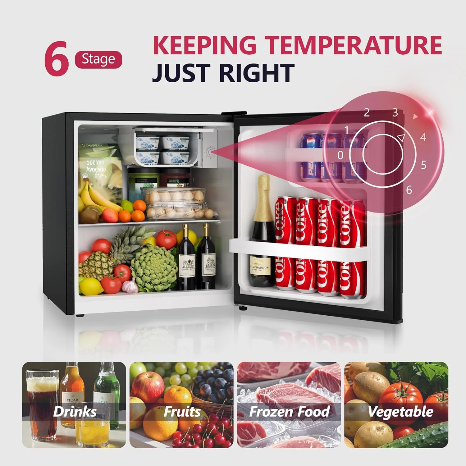 1.7 Cu.Ft Mini Fridge with Freezer, Single Reversible Door Compact Refrigerator, Adjustable ThermostatEnergy Saving Mini Fridge for Bedroom, Dorm, Office, Low Noise, Silver(Silver) - Image 9