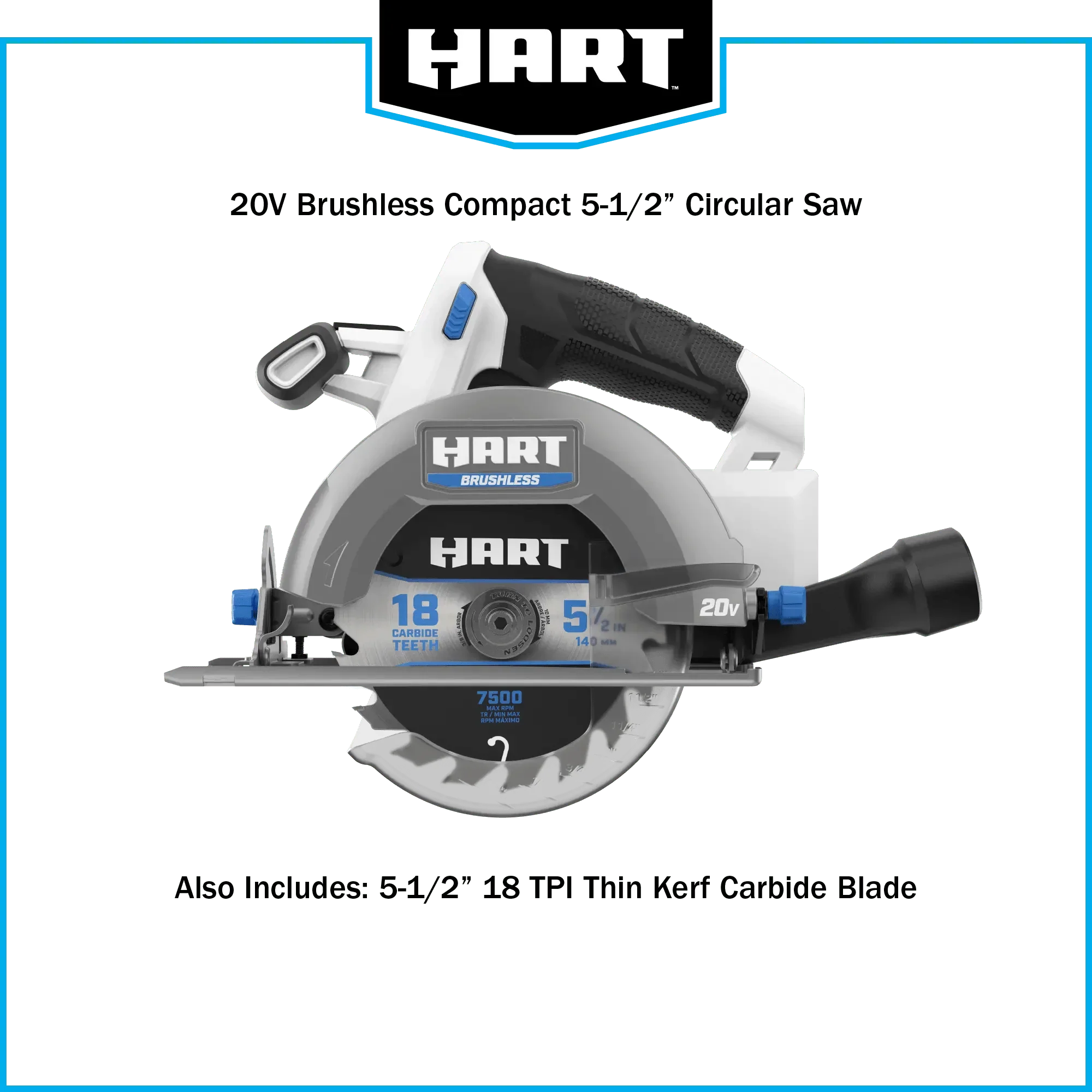 HART 20-Volt Brushless 5-1/2-inch Compact Battery-Powered Circular Saw (Battery Not Included) New Condition