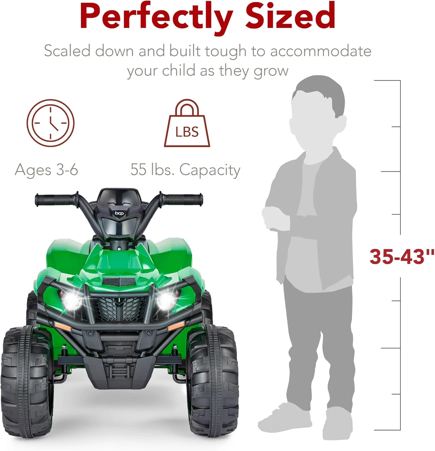 Quad électrique 12 V pour enfants Best Choice Products, véhicule tout-terrain à 4 roues avec audio Bluetooth, vitesse maximale de 3,9 km/h, pneus à crampons, phares LED et radio.