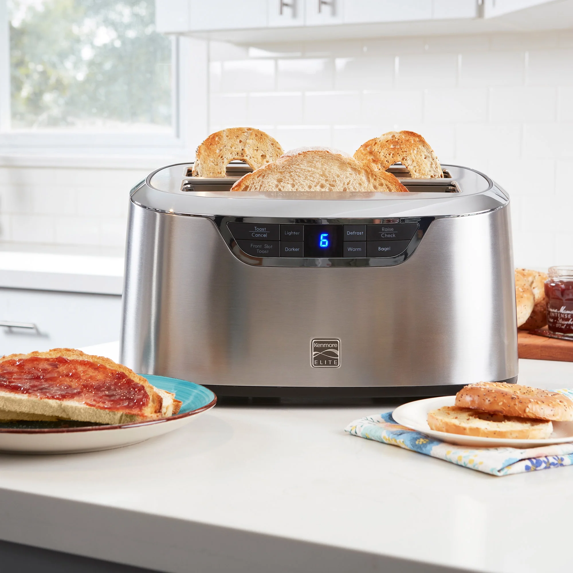Kenmore Elite 4 - Slice Toaster with Auto Lift, Long Slot, Stainless Steel, Digital Controls, Extra Wide Slots