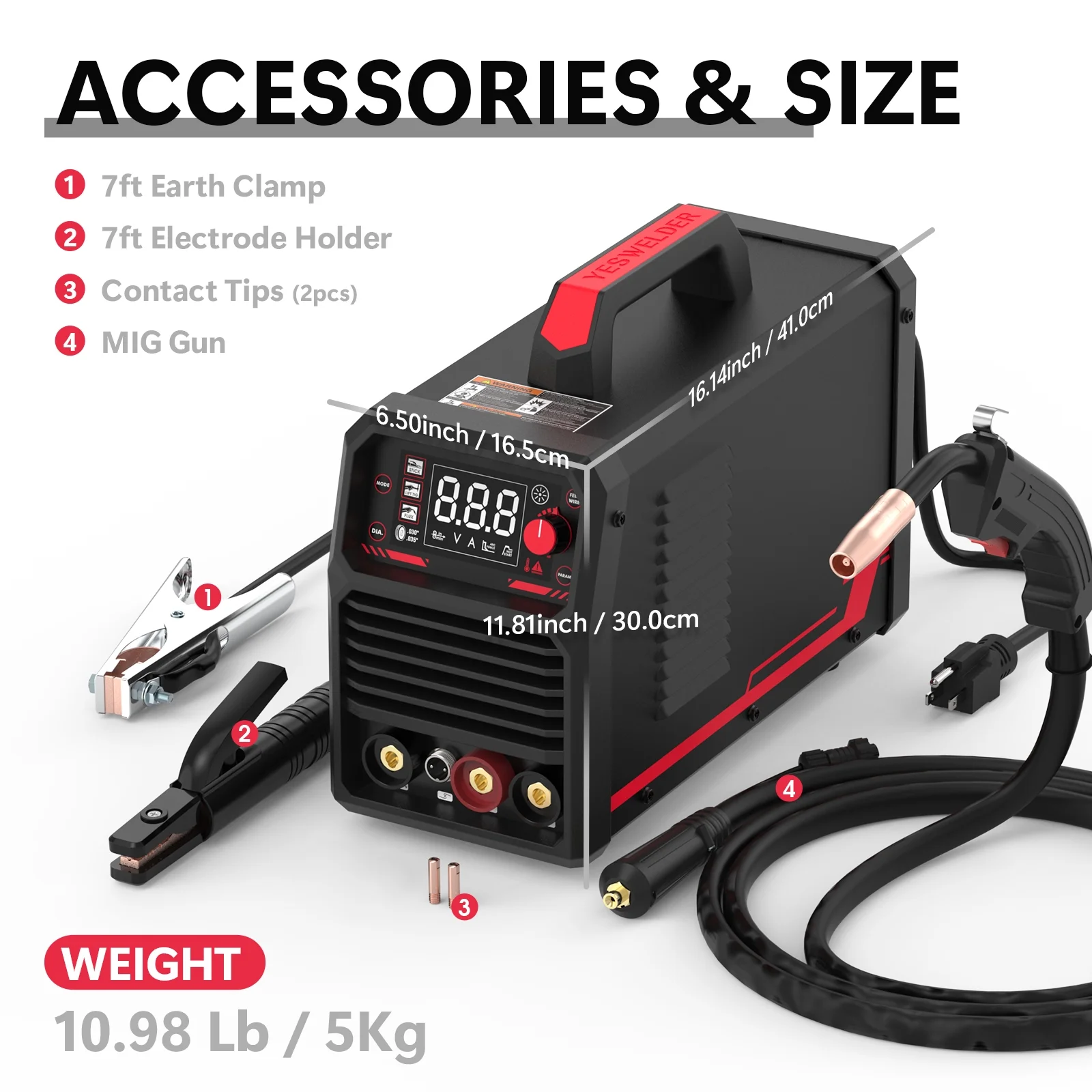 Yeswelder 135A Flux Welding Kit, Includes Welder, Gloves, and Wire, Black