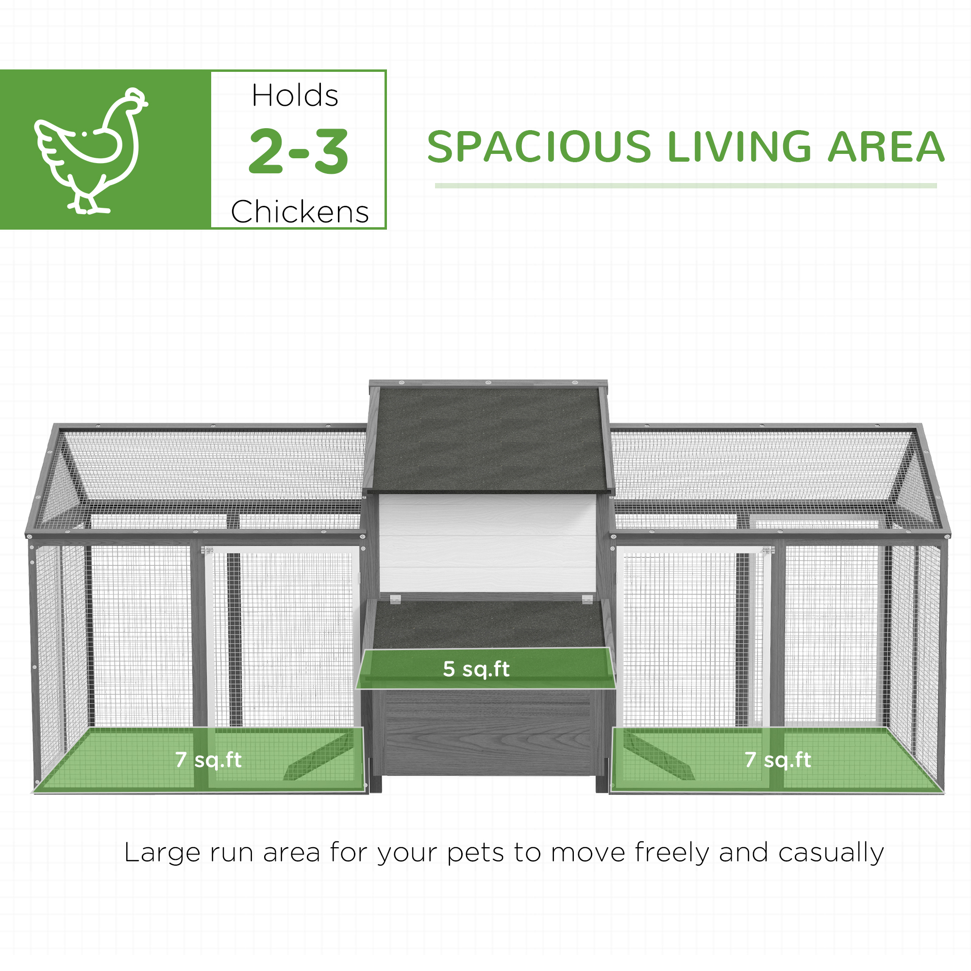 PawHut Kippenhok Konijnenhok 2 Buitenkooien, 1 Nestkast, 2 Ramps, Asfaltdak, Weerbestendig, Grijs