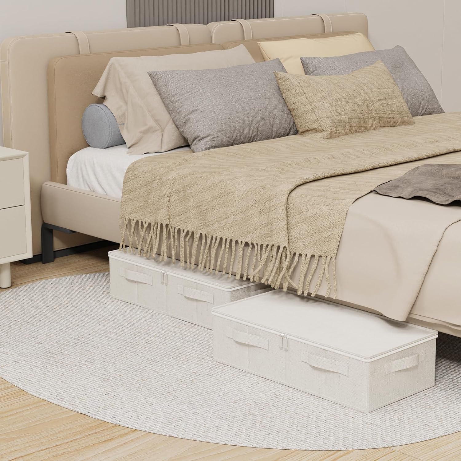 Underbed Storage Basket with PP Panel,23.6x11.8x5.9in,Beige,2 Pack