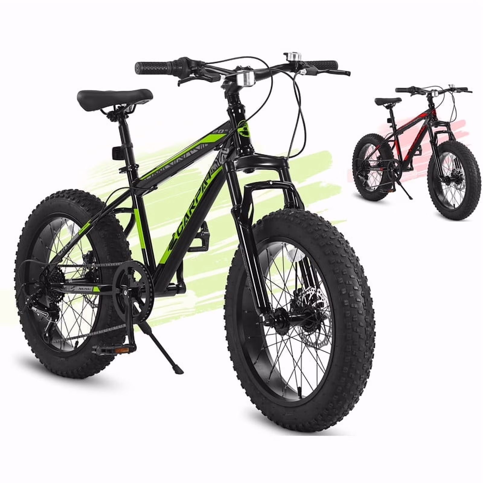 20 Inch Men-Lightweight Fat Tire Bike, High Carbon Steel Frame, Front Suspension, 7-Speed, Ideal for Snow and Off-Road Riding, Green