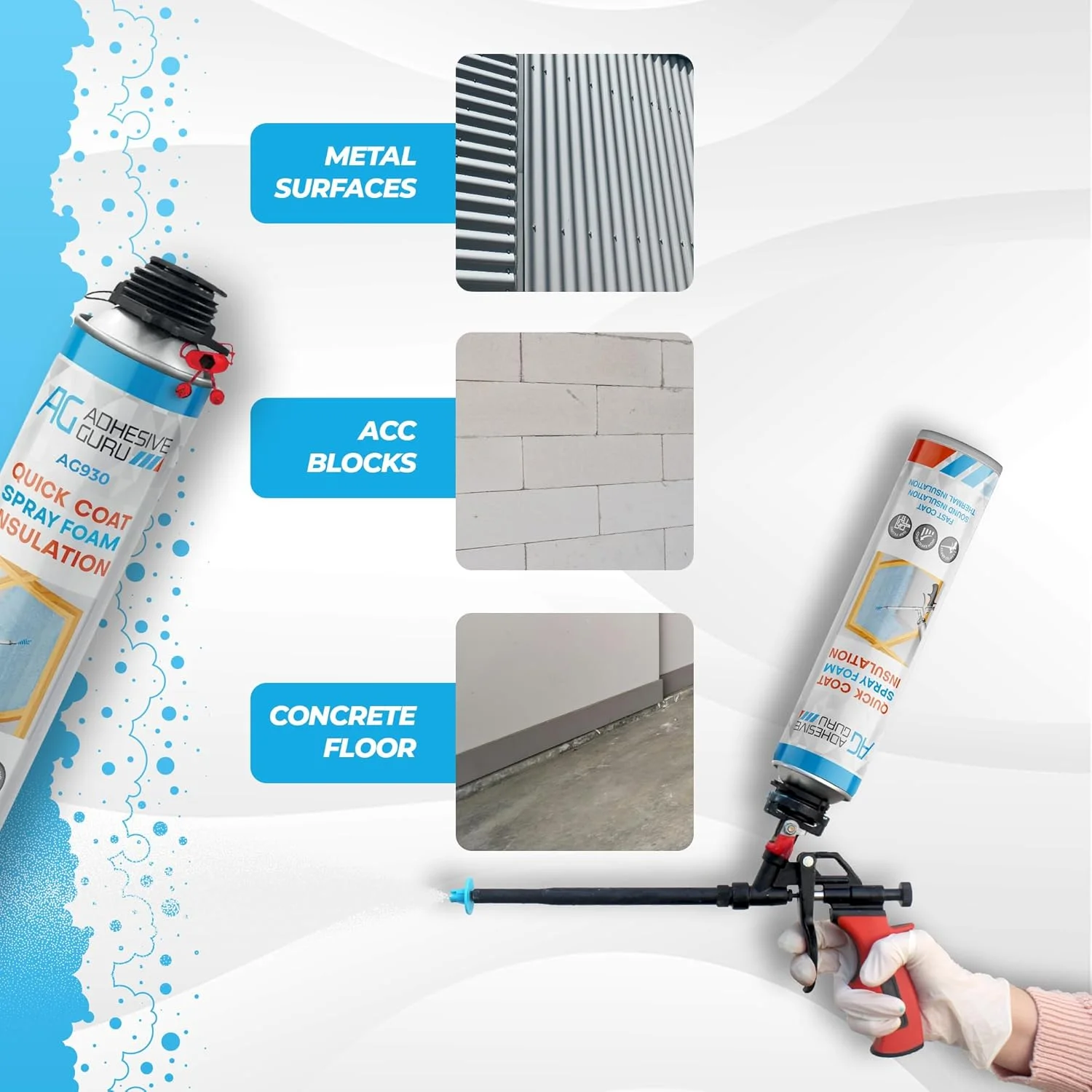 Adhesive Guru Spray Foam Insulation Kit (18 x 32.80 oz/930 Gr - 360 Board Feet), Self - Expanding Adhesive Foam, Closed Cell Heat Insulation & Acustic Spray with Cleaner and Dispensing Gun - 18 Pack