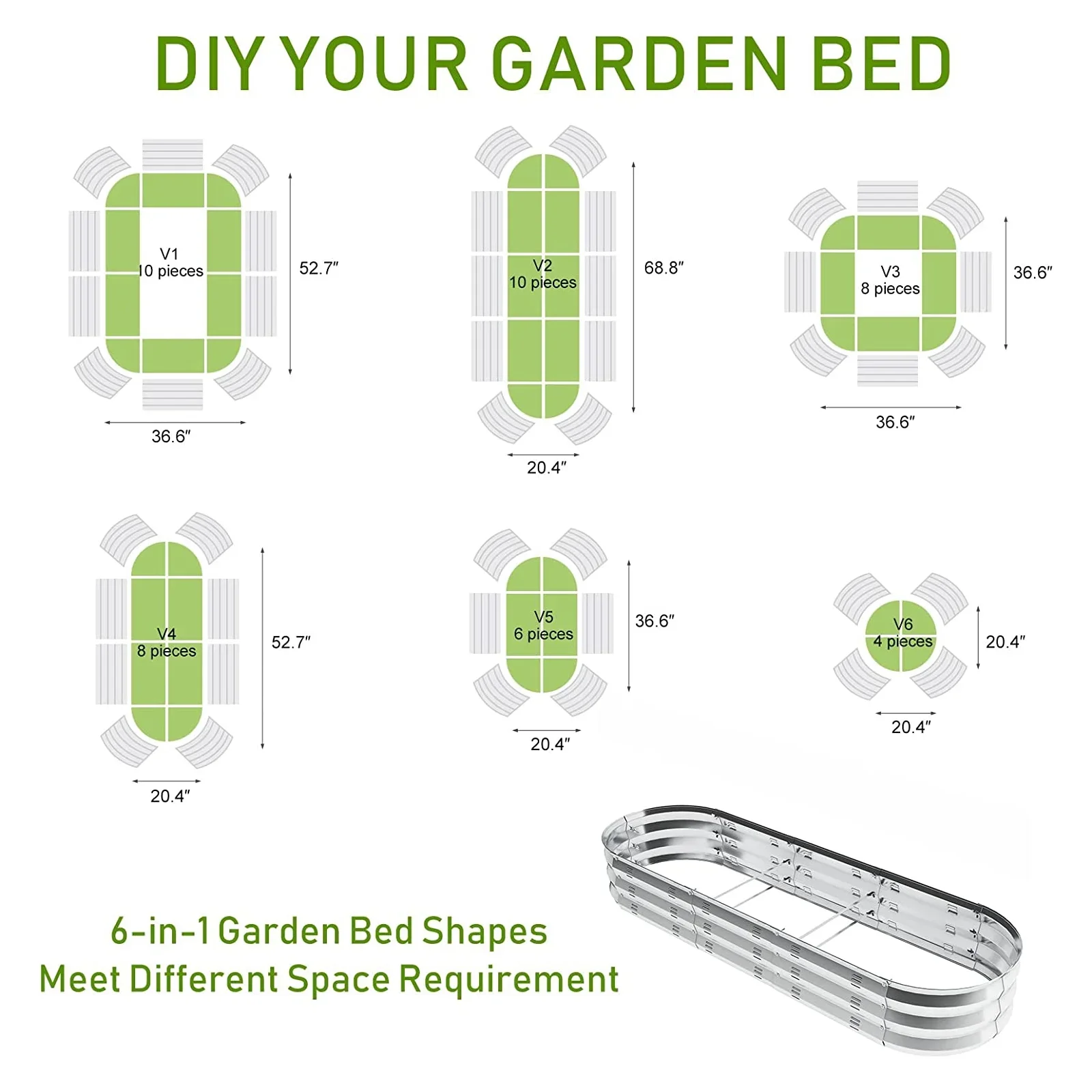 Raised Garden Bed Galvanized Metal Planter Box, 67D x 20W x10H, 7 cu. ft. Silver,3Pack