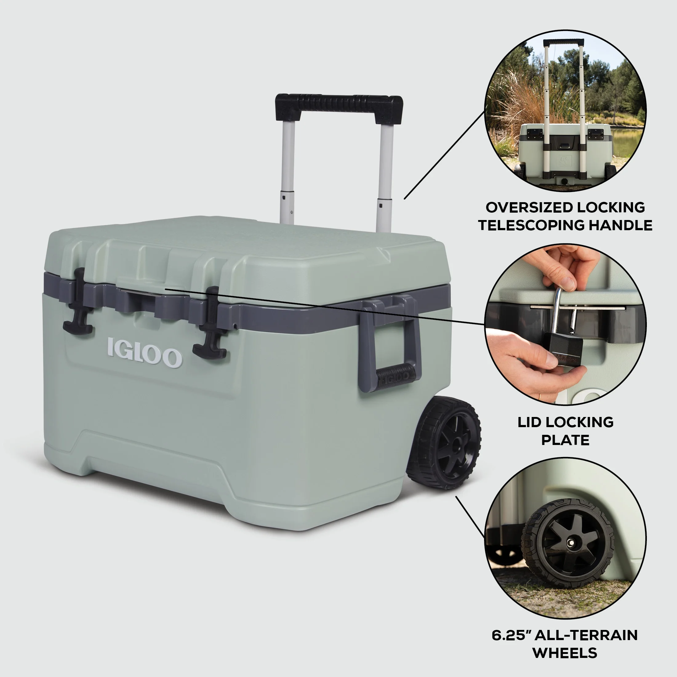 Igloo 52 QT Overland Ice Chest Cooler with Wheels, Gray