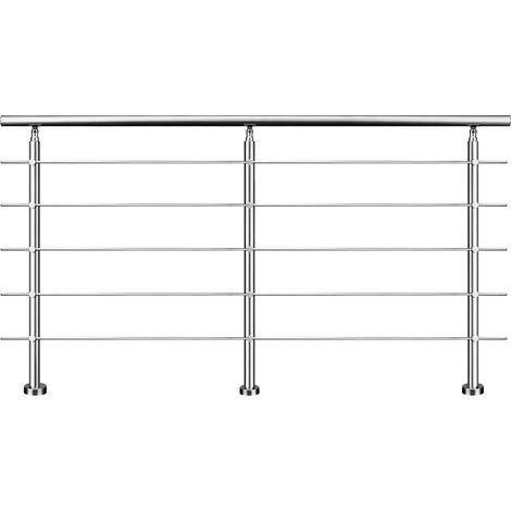 Aica Sanitaire – Garde-corps inox 240cm argenté – 1 main courante Ø42.4mm – 5 traverses Ø10mm – Angle réglable 0-40° – Kit complet pour intérieur et extérieur