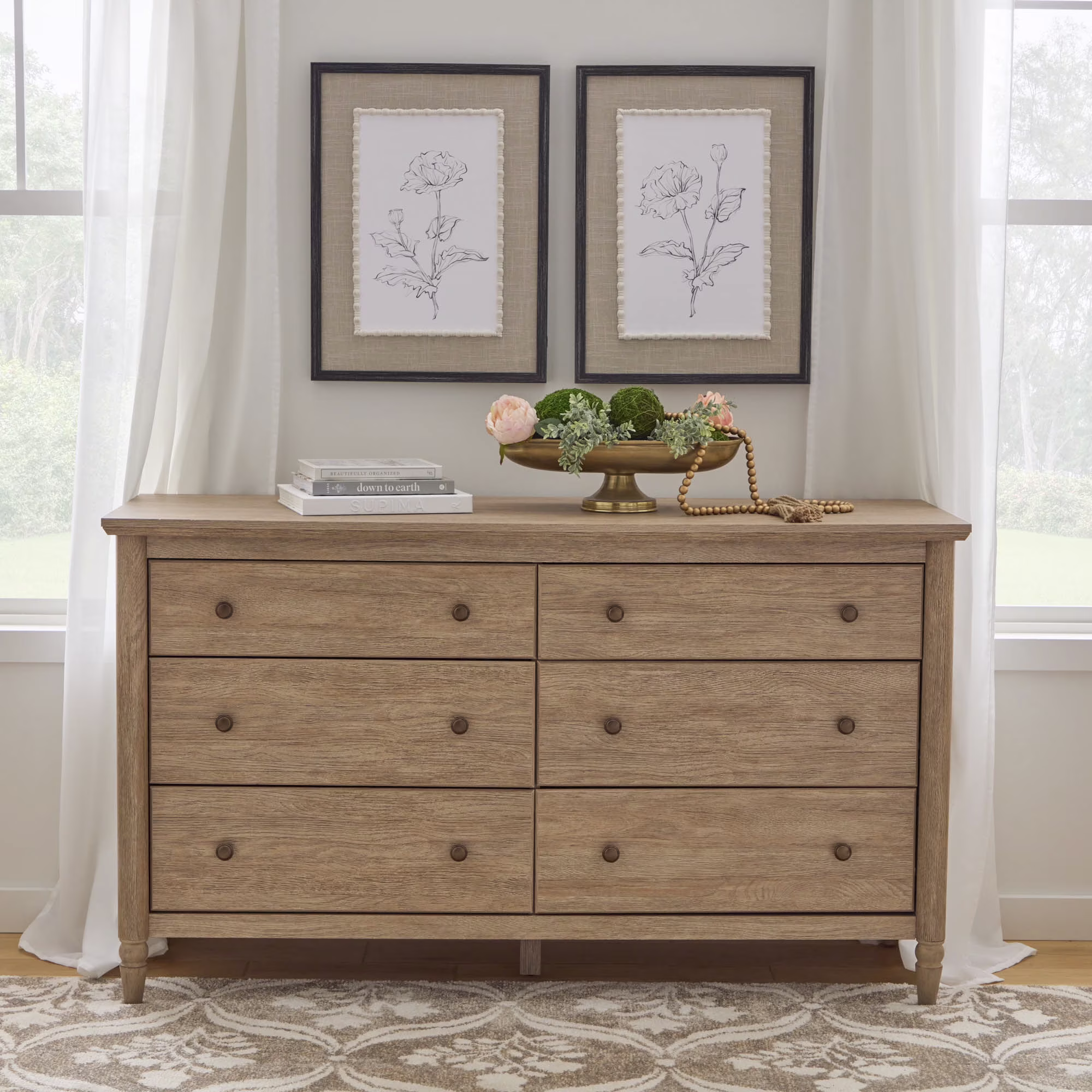 Monroe 6-Drawer Dresser, Brushed Oak Finish