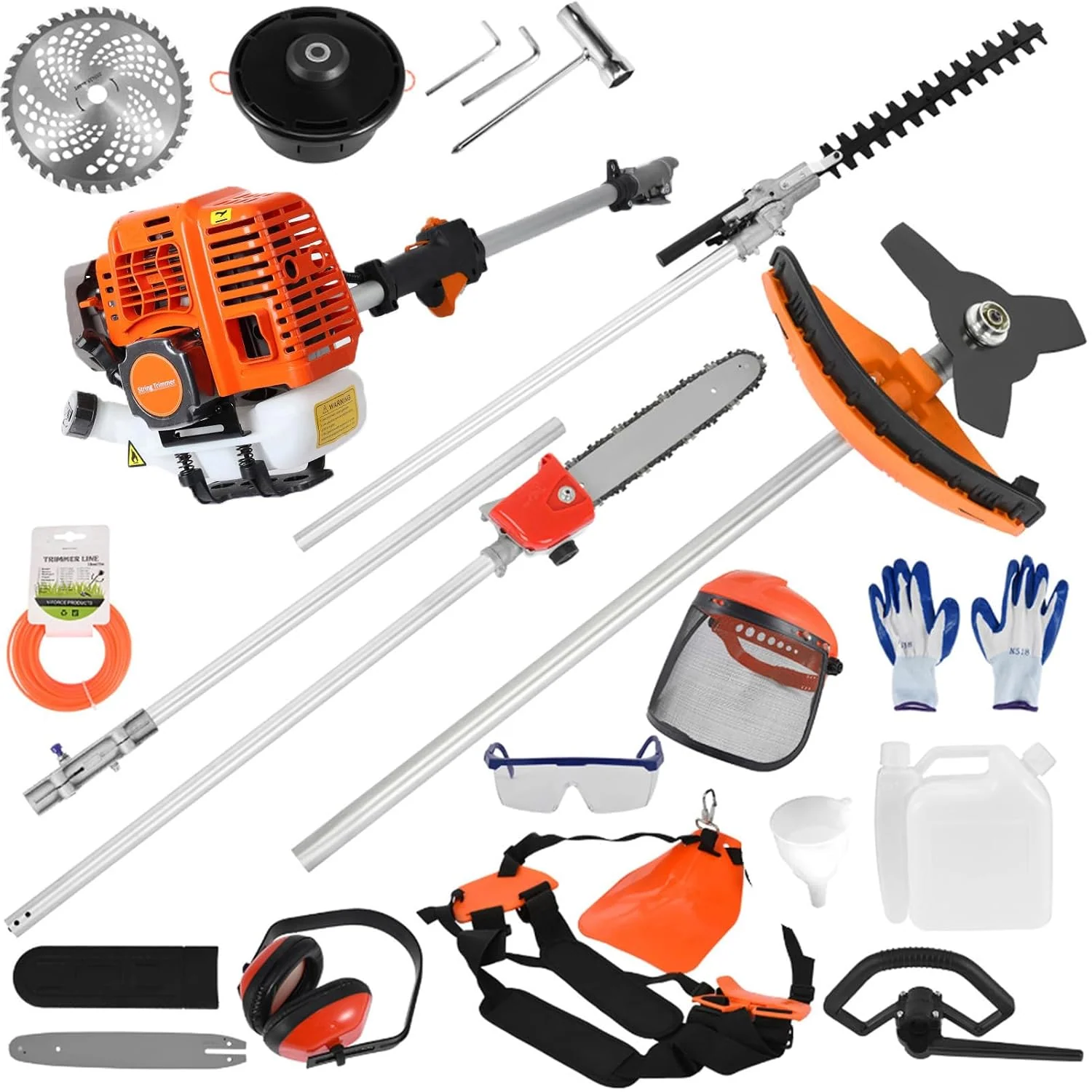 52cc Gas Pole Saws for Tree Trimming, 5 in 1 Weed Eater Hedge Trimmer Combo