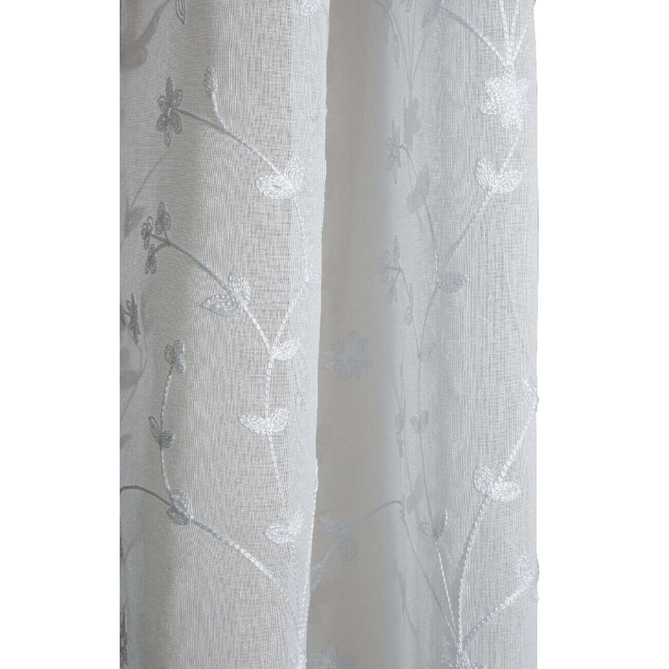 Voilage à oeillets motif brodé fleur blanc