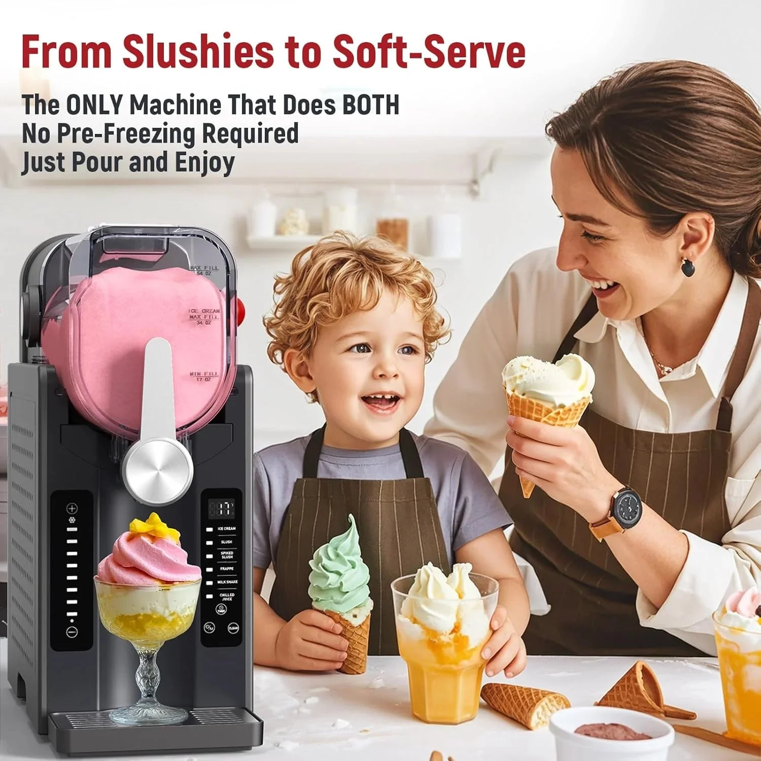 Slushie Machine: No Ice Needed All-in-One Slushy Maker for Home, Real-Time Temp Display, Auto-Clean, 6 Preset | Frozen Margaritas, Cocktails, Frapp茅s, Ice Cream, Smoothies, Milkshakes,Summer Parties