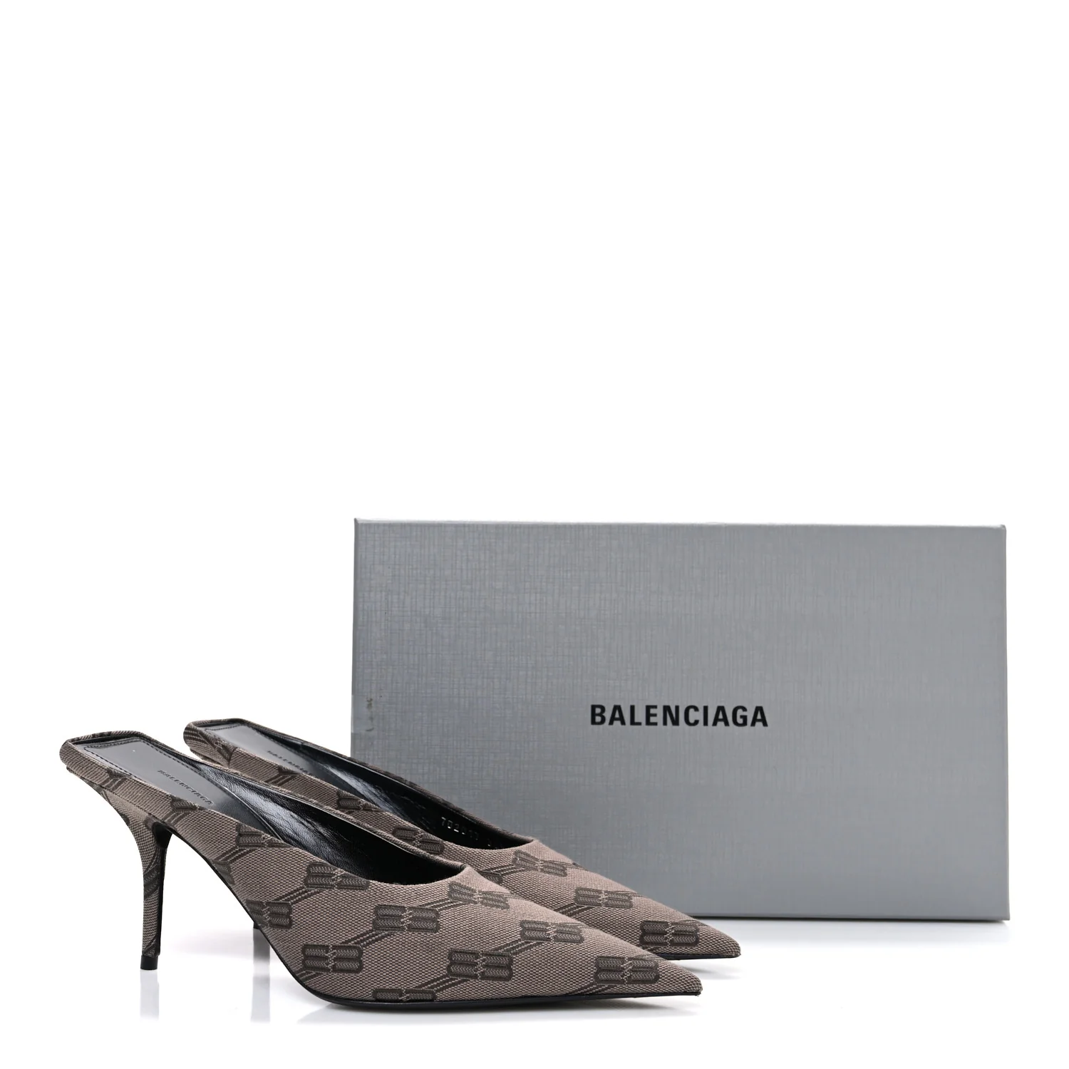 BB Monogram Square Knife 80mm Mule Pumps 38.5 Dark Mink Grey Dark Brown