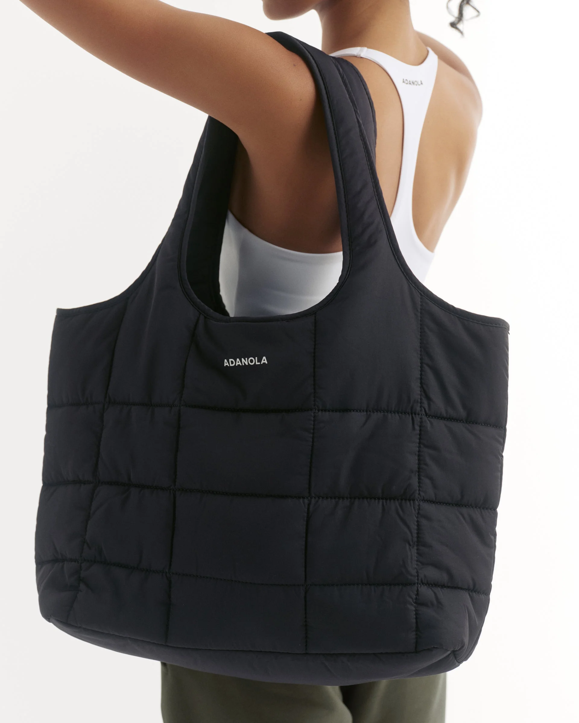 Quilted Nylon Shoulder Bag - Black