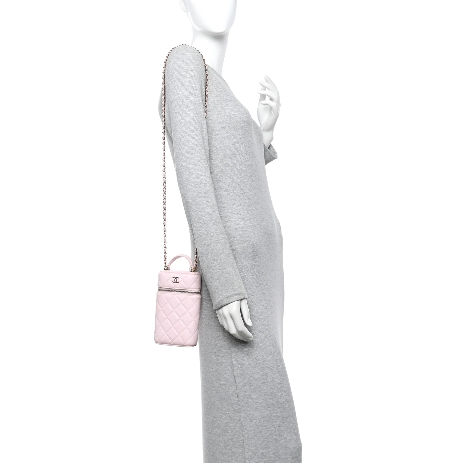 Lambskin Quilted Vertical Vanity Case With Chain Light Pink